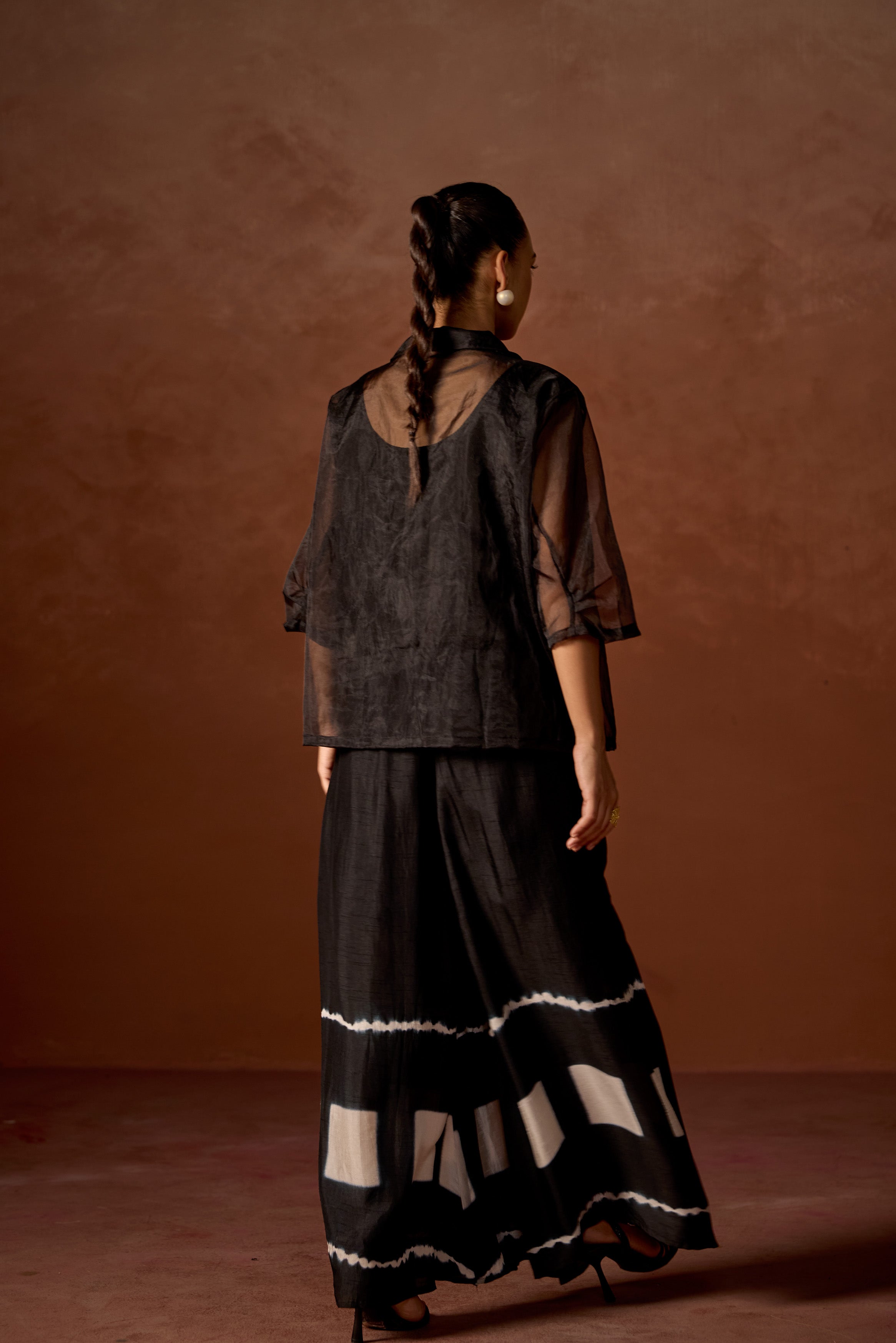 Classic Black Raw Silk Tie- Dye Co-Ord Set