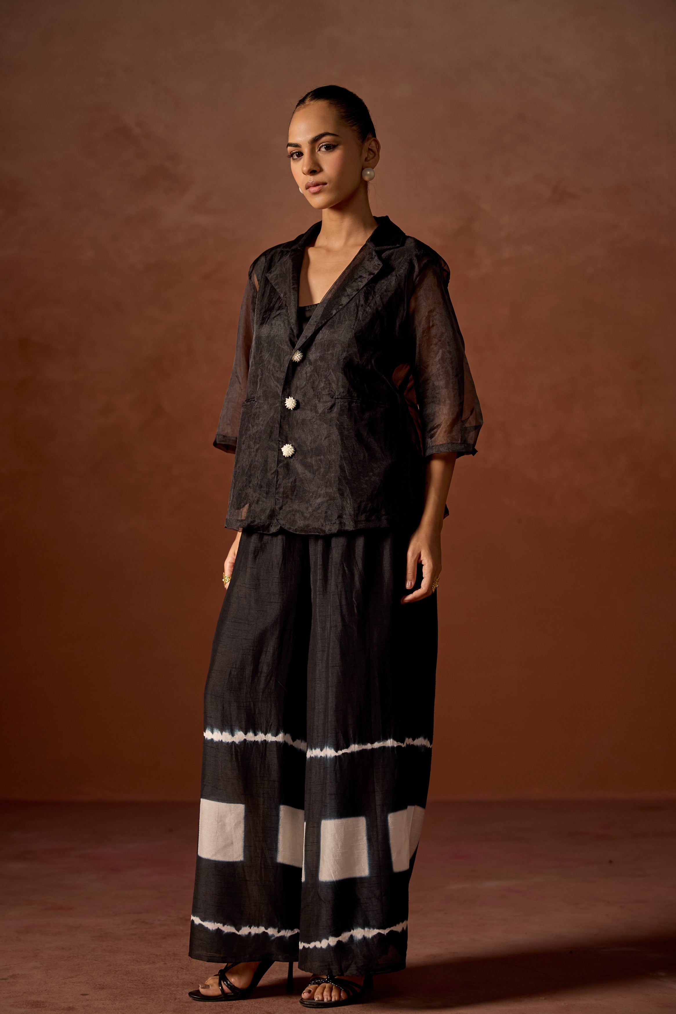 Classic Black Raw Silk Tie- Dye Co-Ord Set