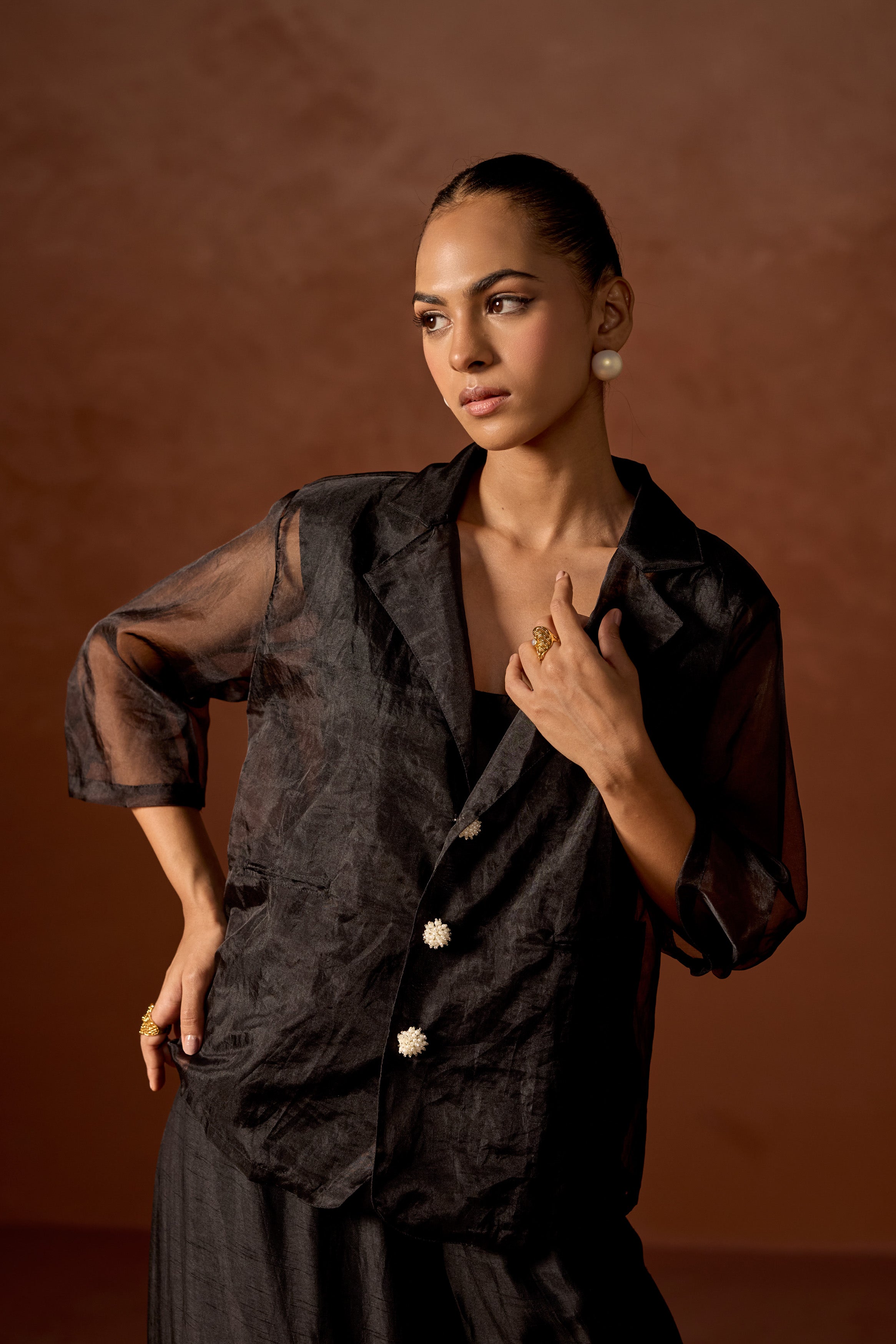 Classic Black Raw Silk Tie- Dye Co-Ord Set