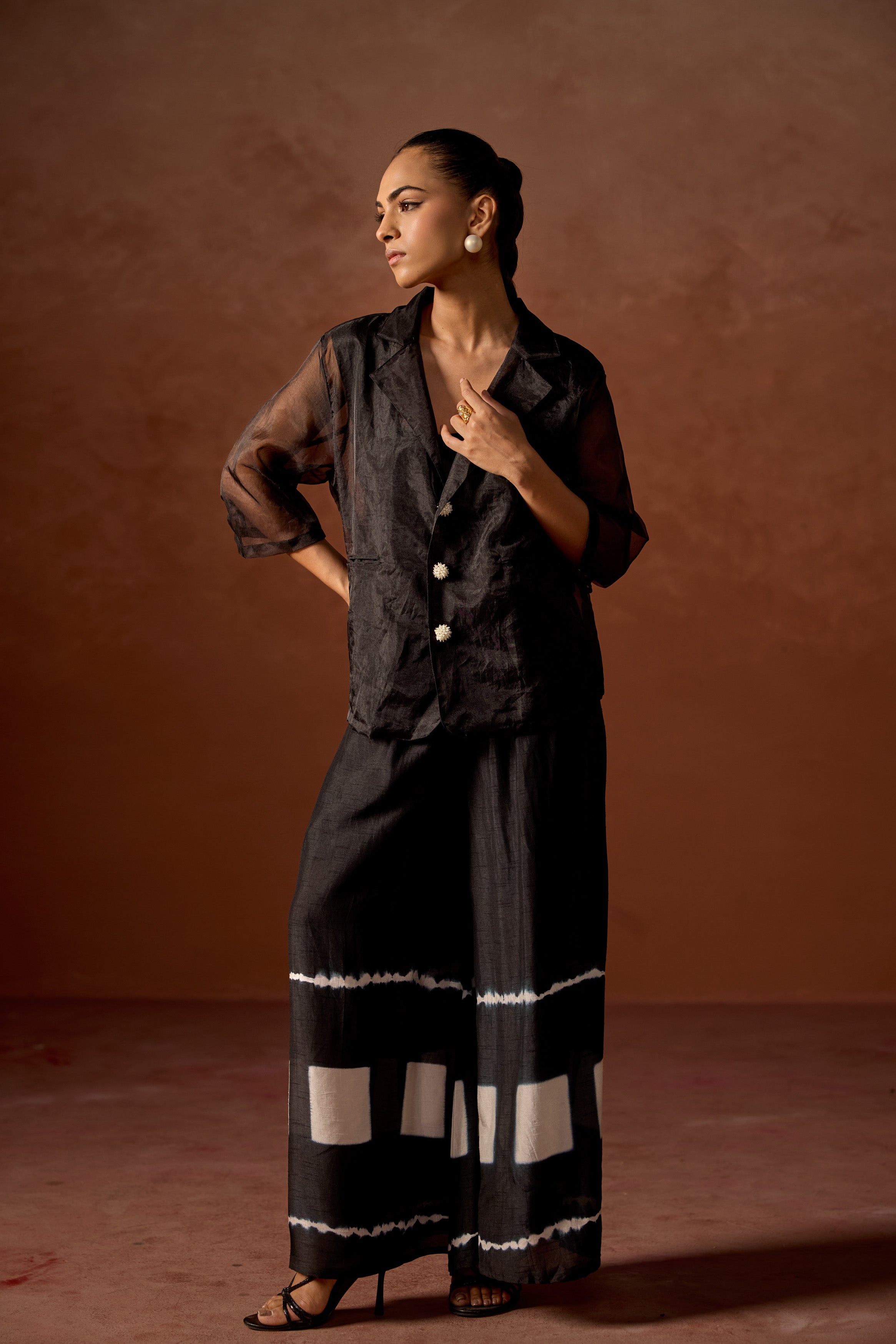 Classic Black Raw Silk Tie- Dye Co-Ord Set