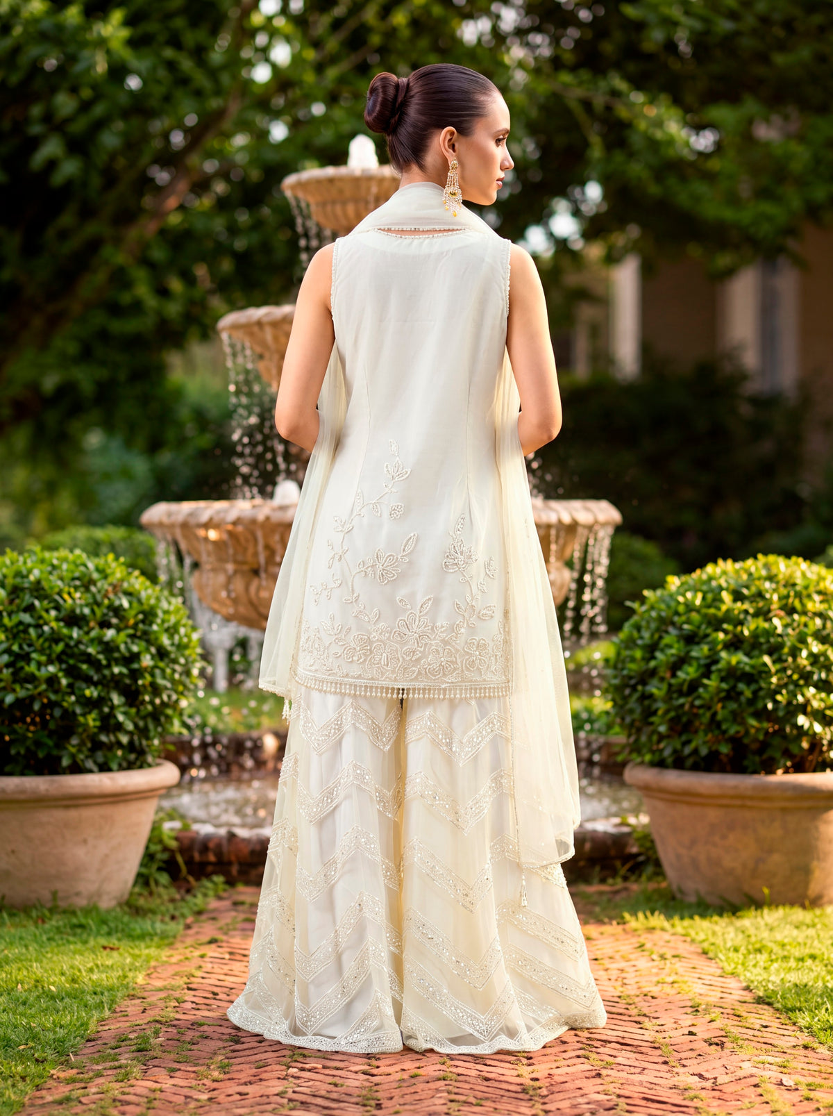 Ivory Embellished Georgette Silk Palazzo Set
