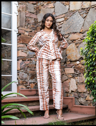 Beige Tie-Dye Belgium Linen Co-Ord Set
