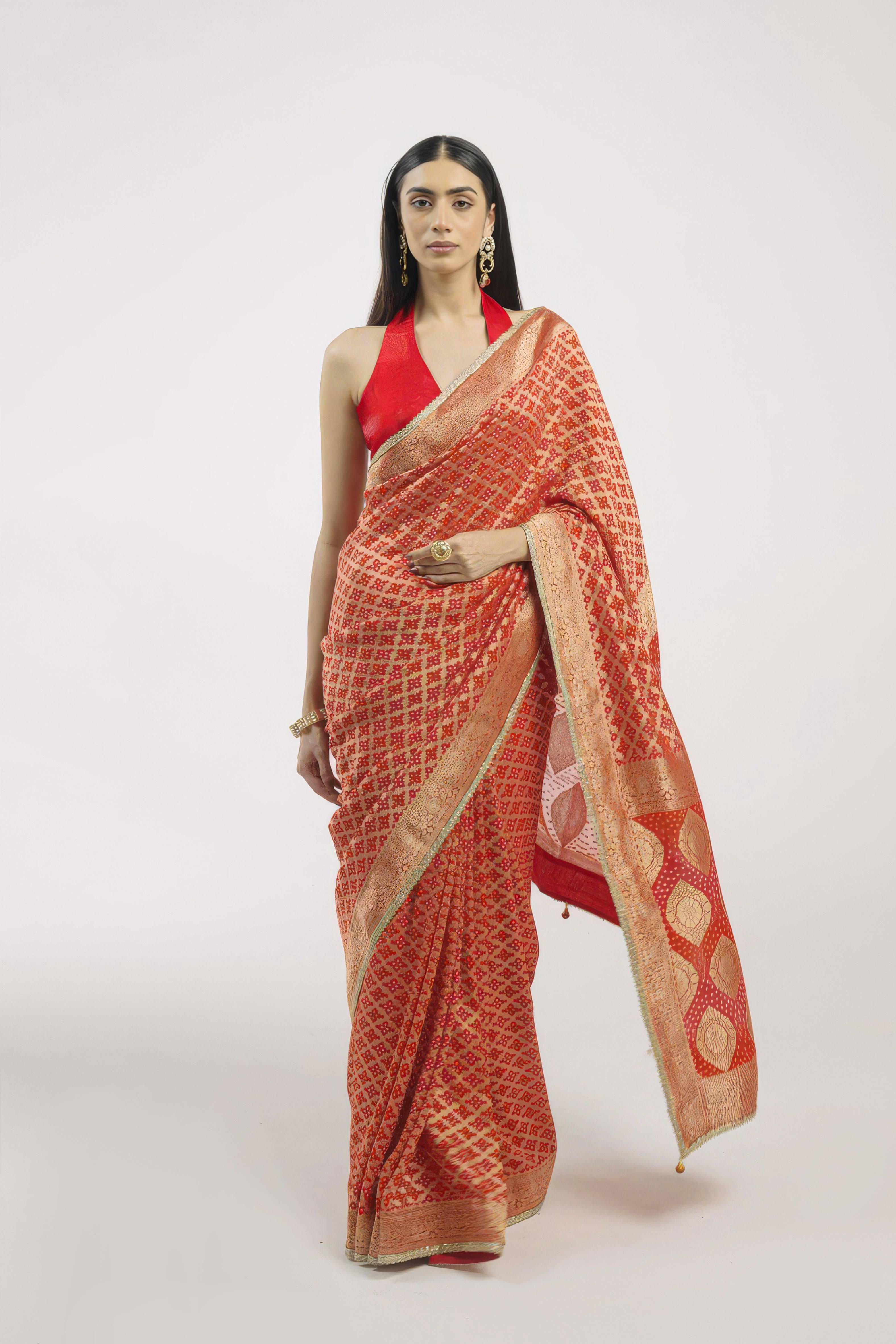 Bright Red Embellished Premium Banarasi Silk Saree