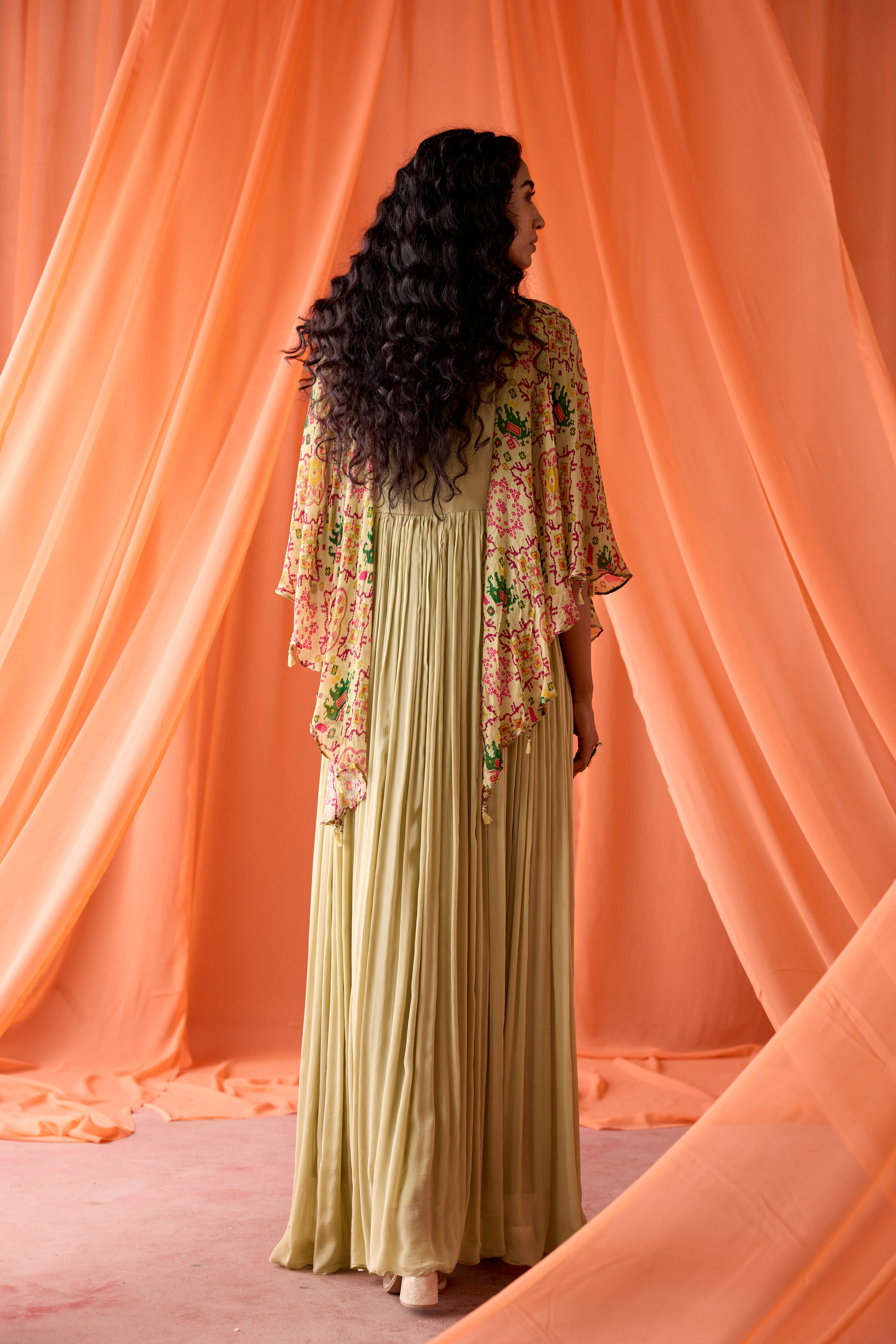 Pastel Green Embellished Chinon Silk Gown