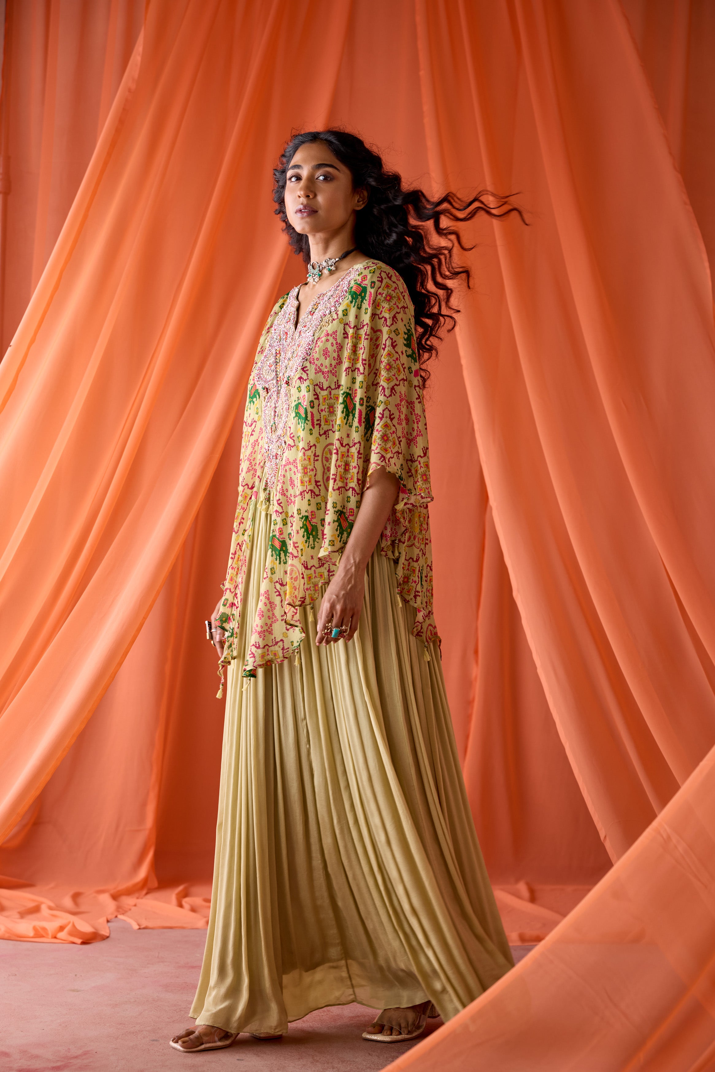 Pastel Green Embellished Chinon Silk Gown