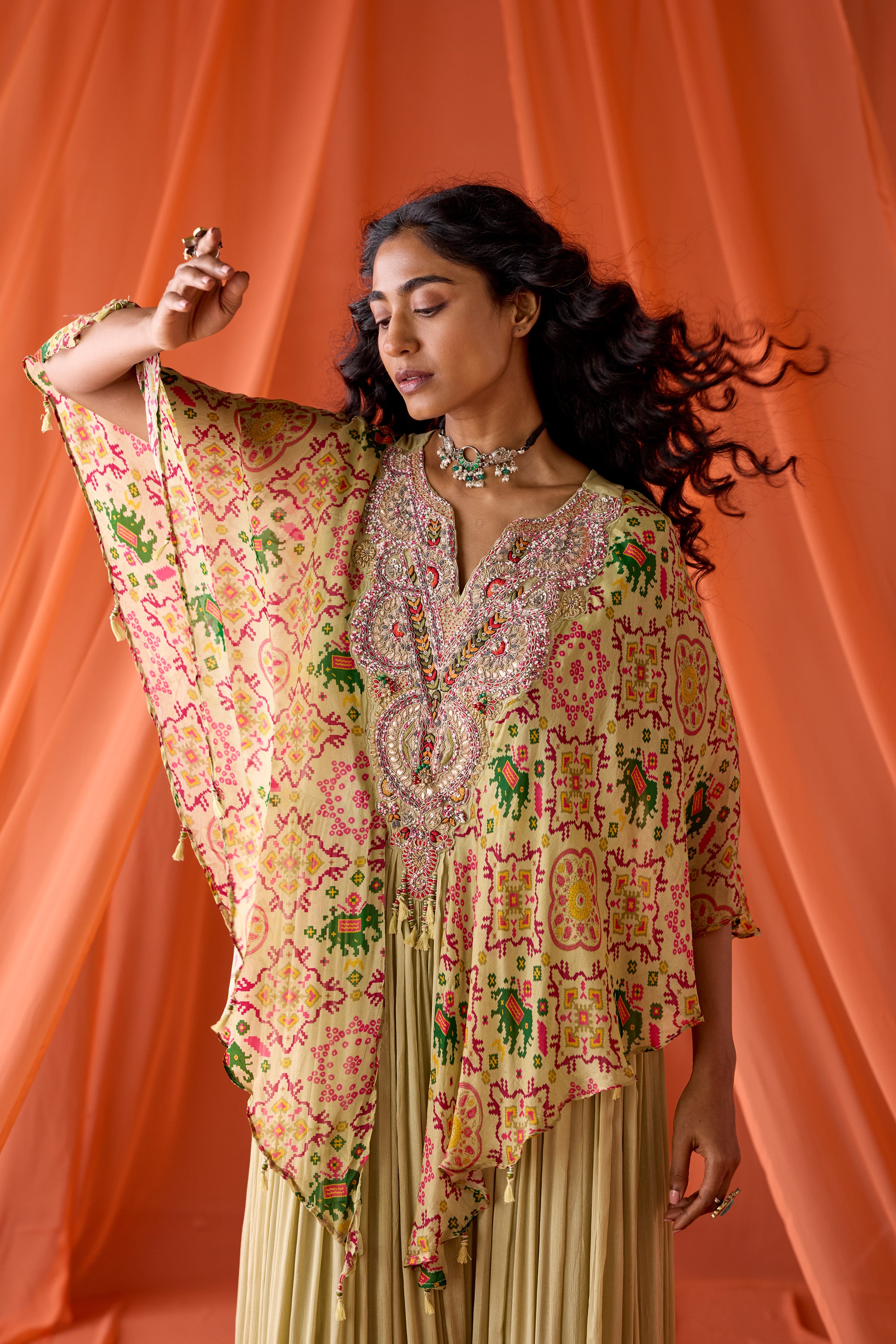 Pastel Green Embellished Chinon Silk Gown