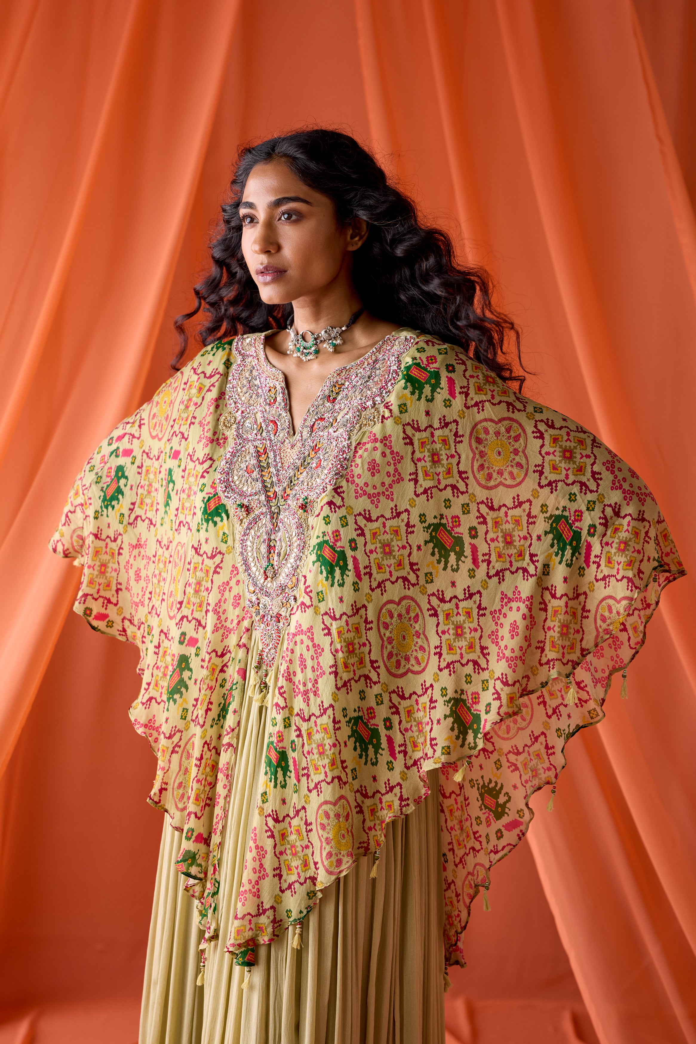 Pastel Green Embellished Chinon Silk Gown