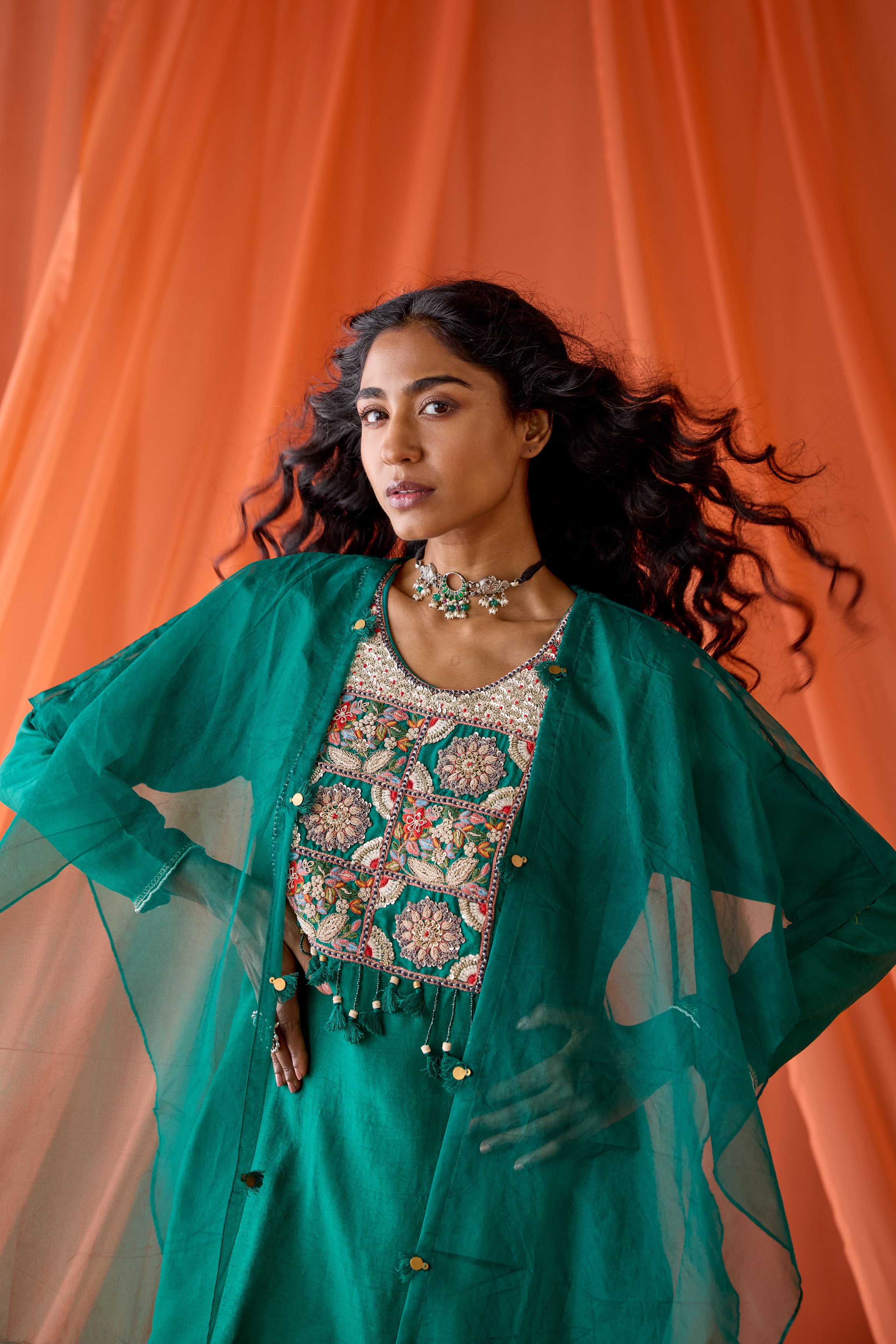 Teal Green Embellished Raw Silk Sharara Set