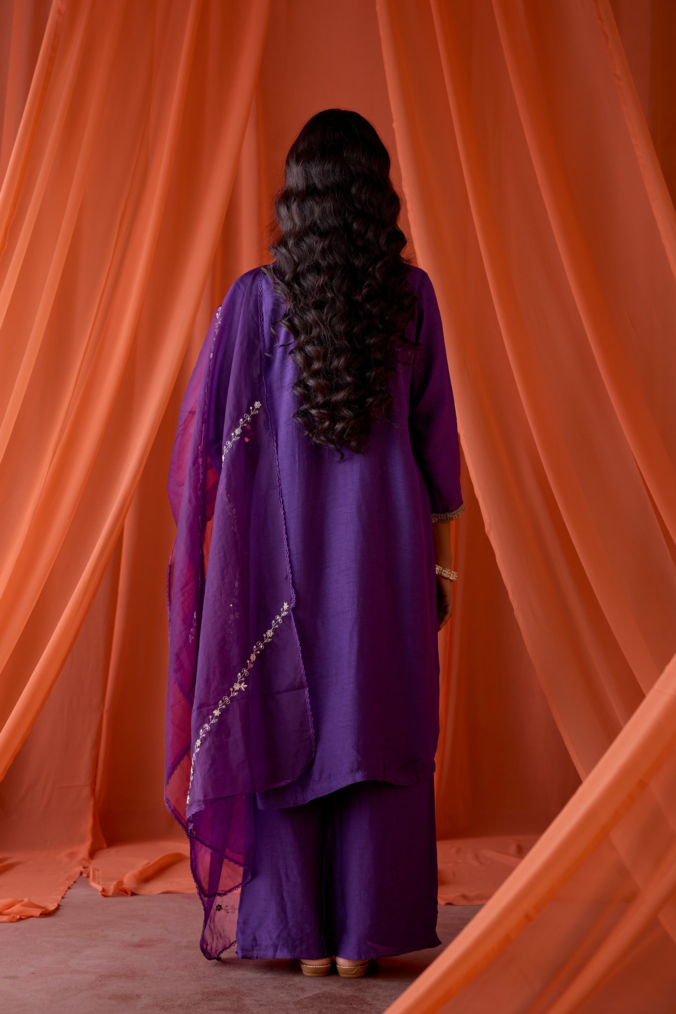 Royal Orchid Embellished Raw Silk Pant Set