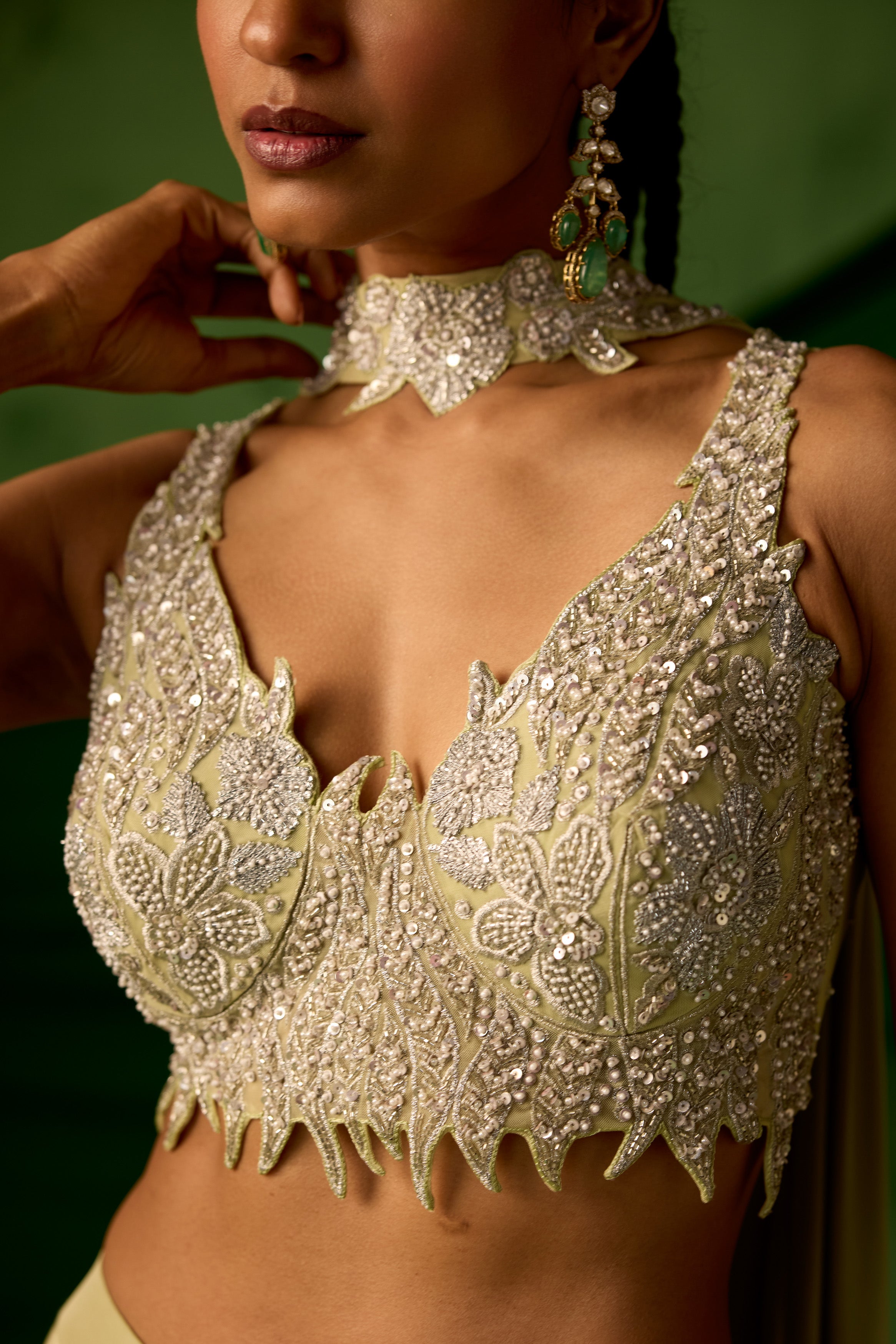 Soft Green Embellished Satin Silk Palazzo Set