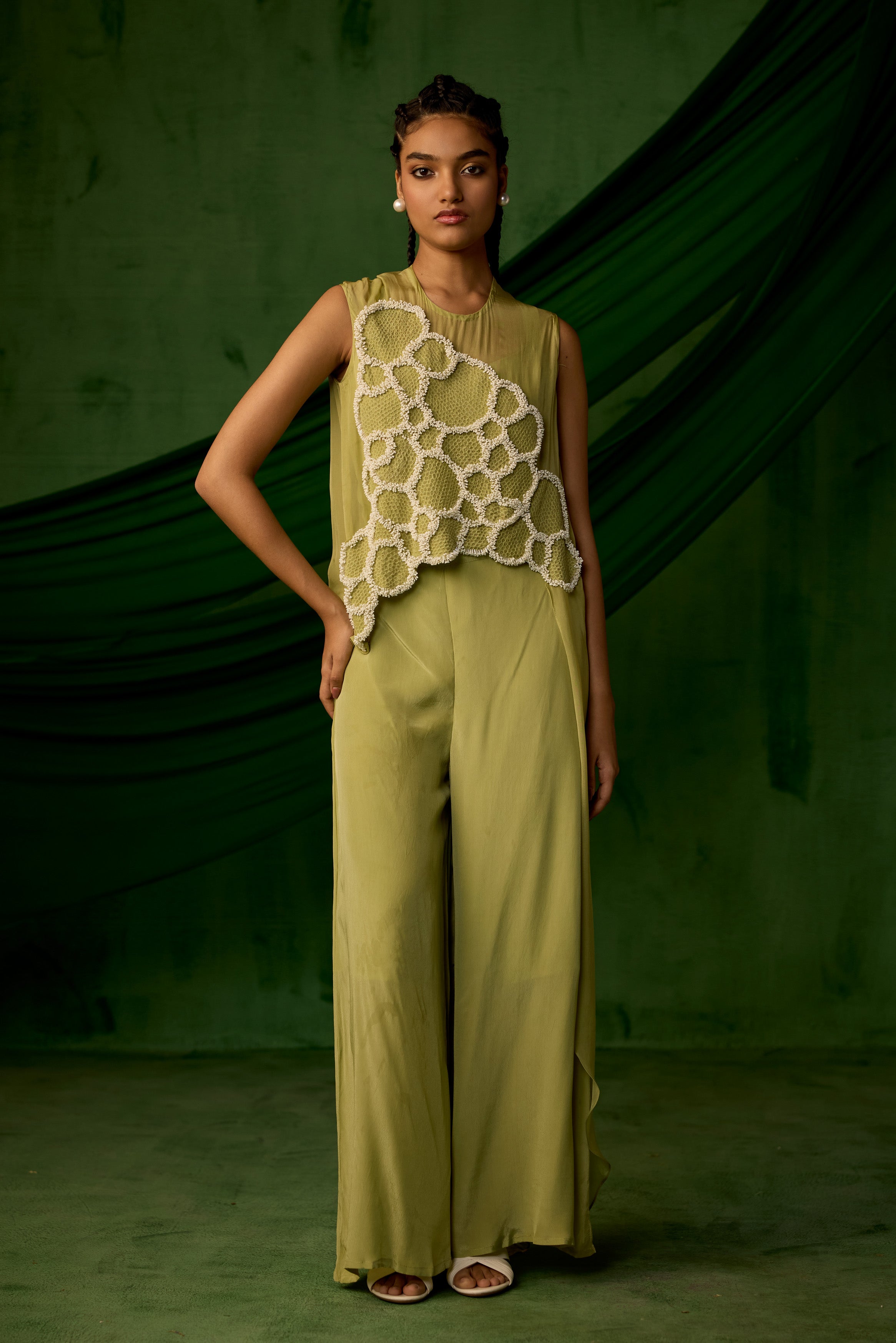 Soft Green Embellished Premium Crepe Silk Co-Ord Set