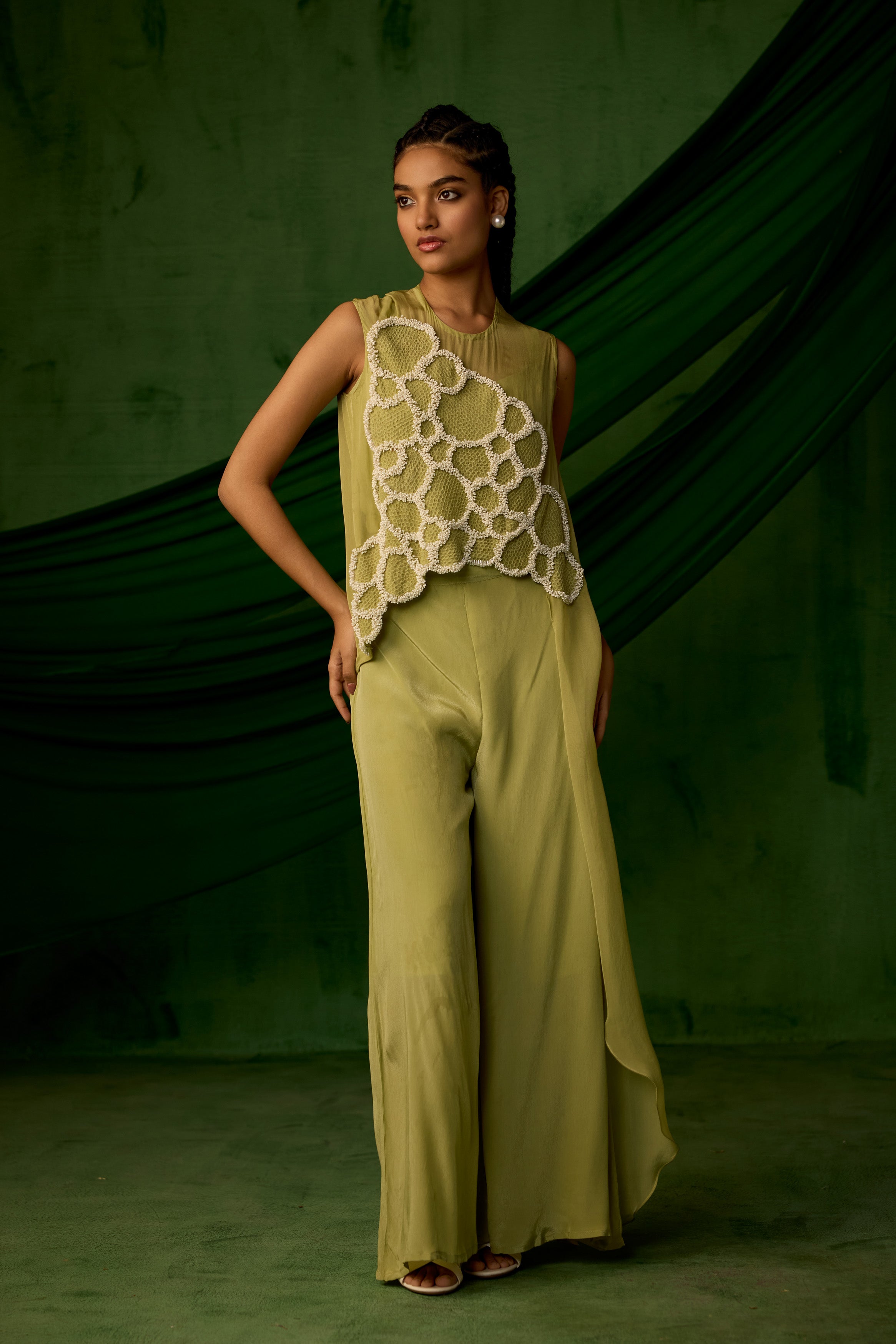 Soft Green Embellished Premium Crepe Silk Co-Ord Set