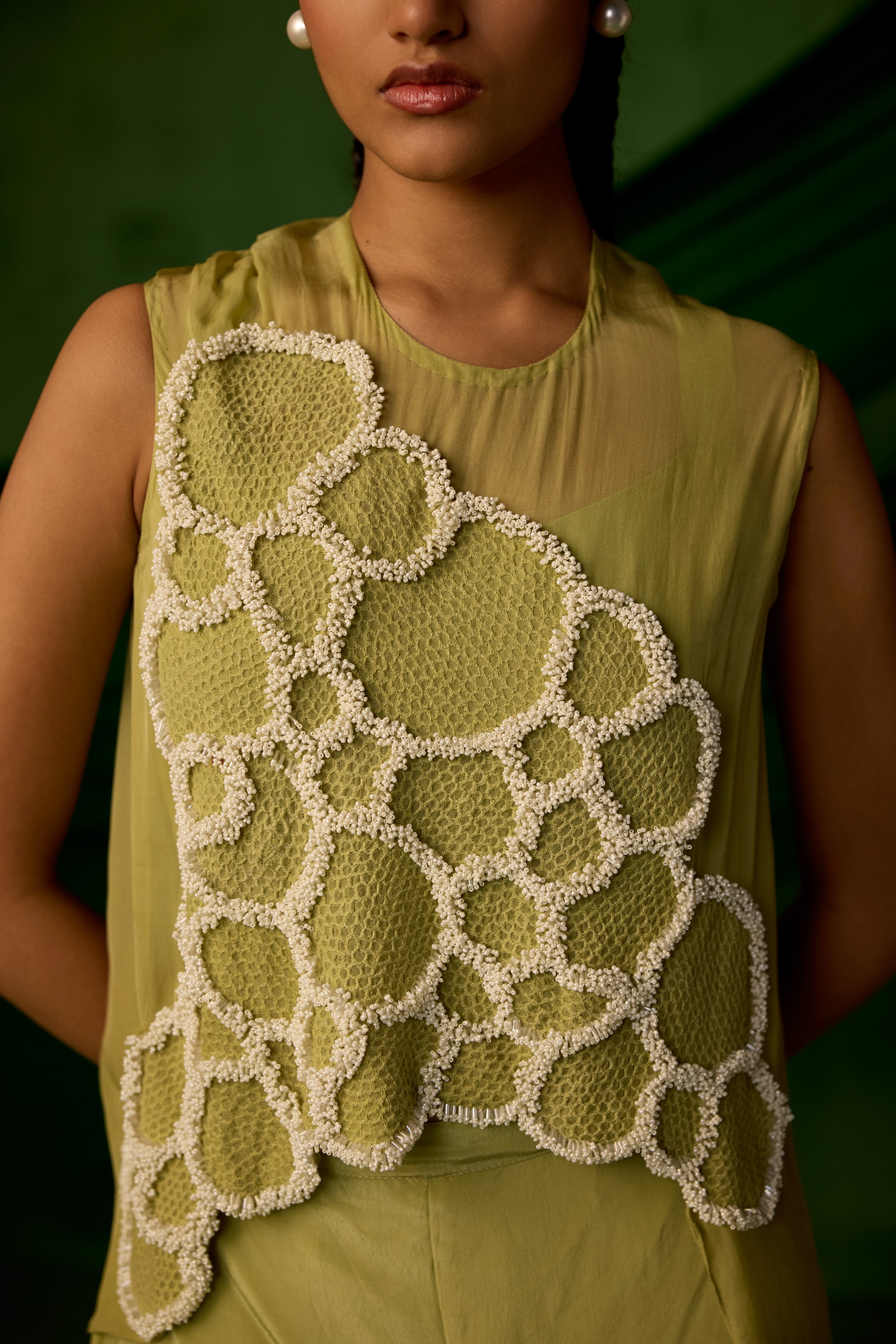 Soft Green Embellished Premium Crepe Silk Co-Ord Set