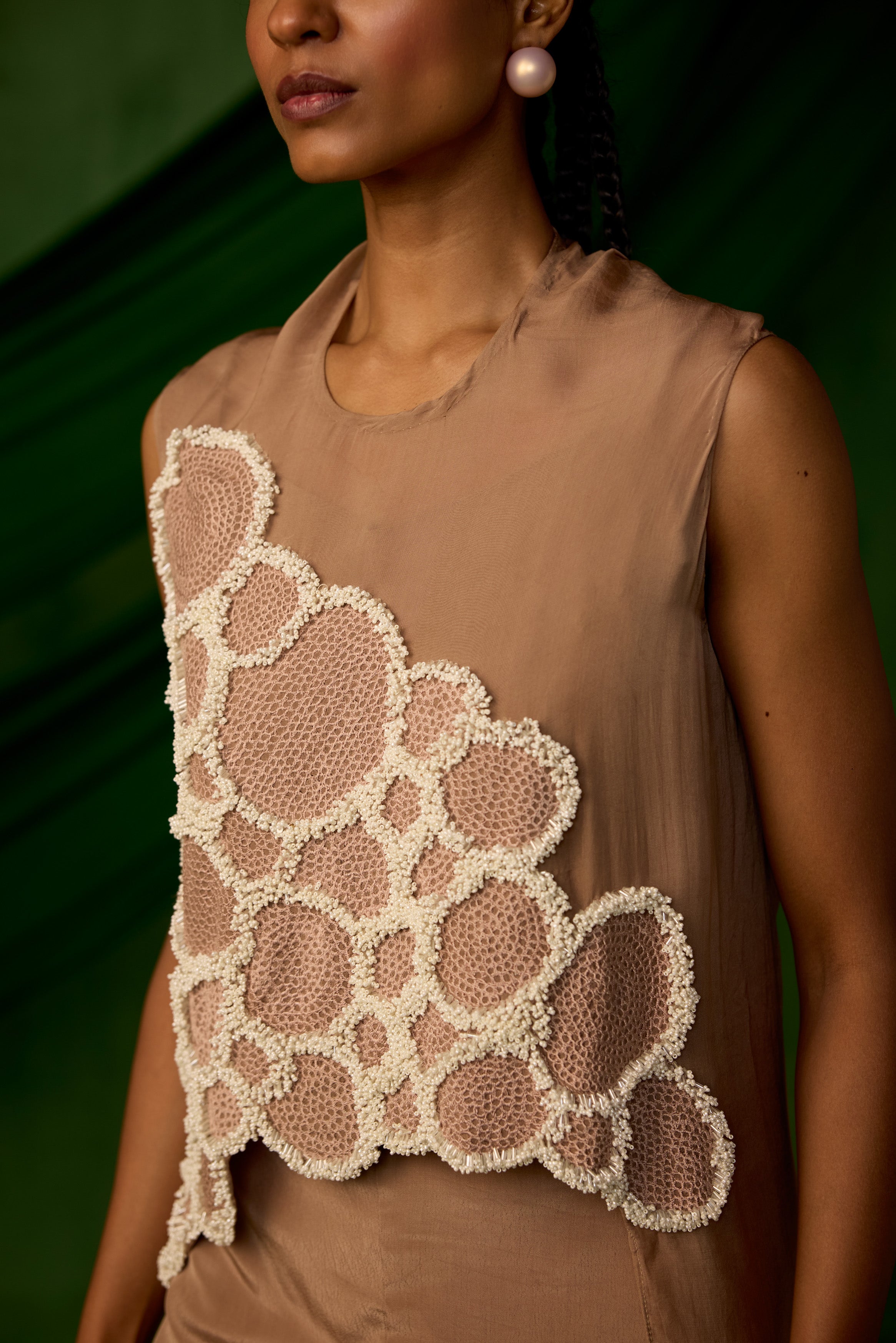 Soft Brown Embellished Premium Crepe Silk Co-Ord Set