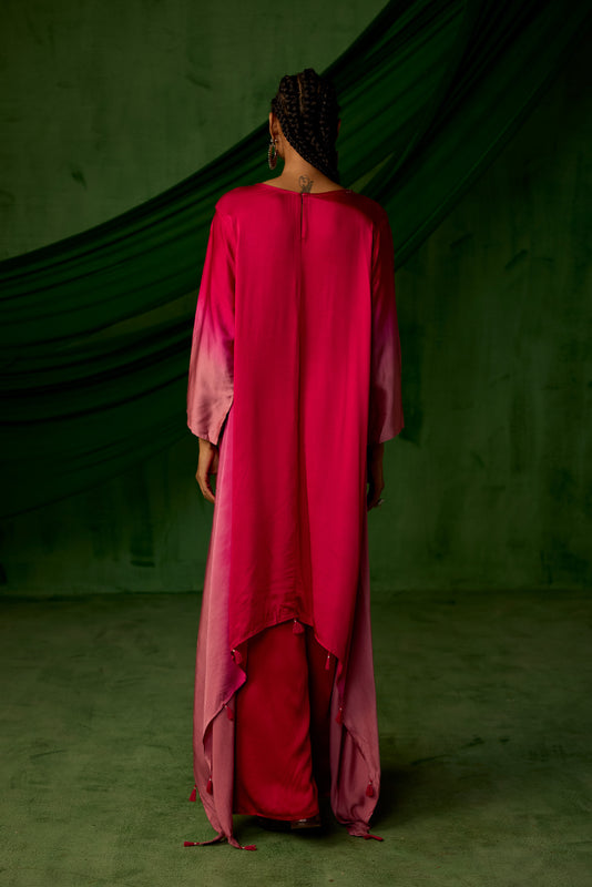 Red Embellished Satin Silk Kurta Set