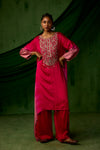 Red Embellished Satin Silk Kurta Set