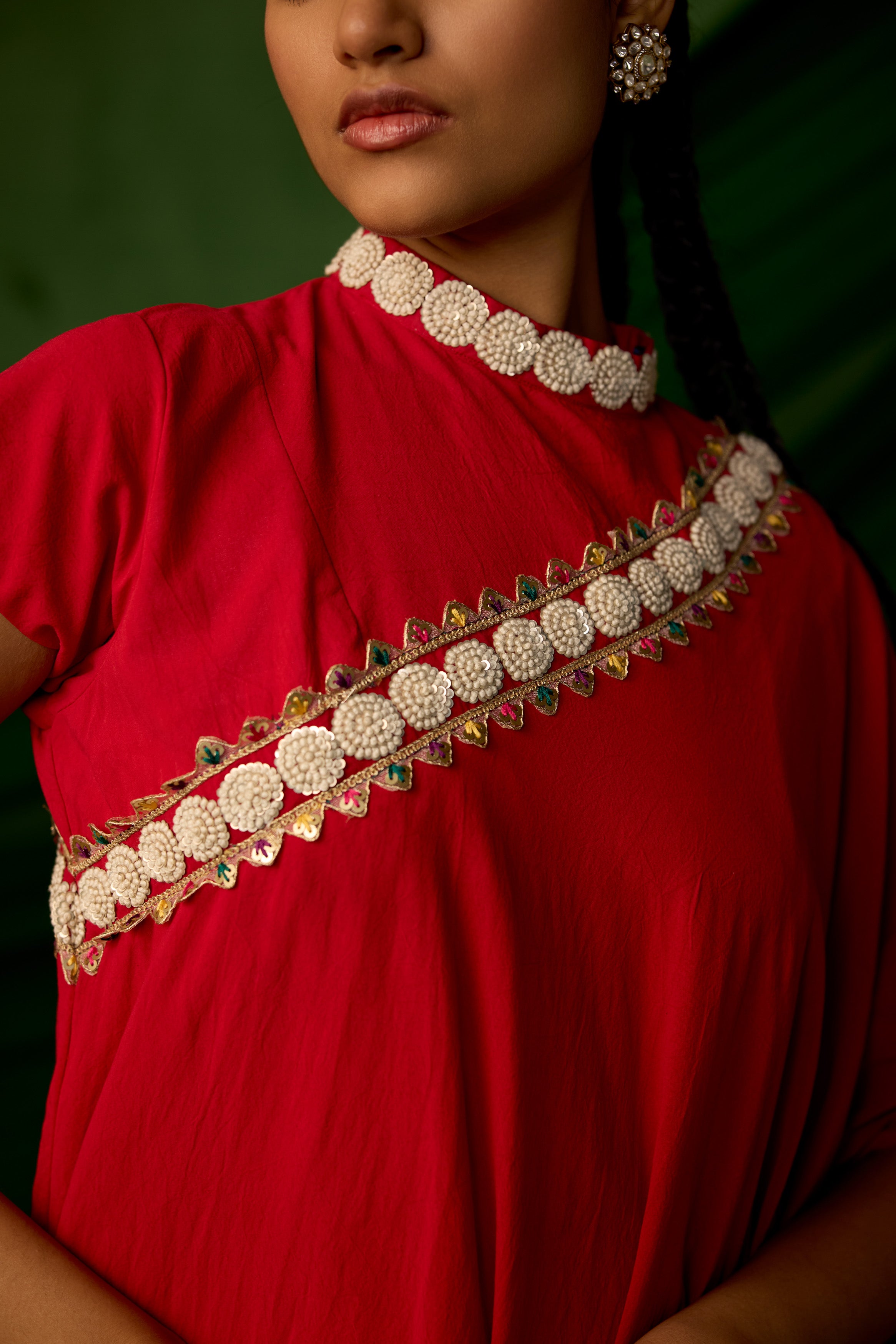 Bright Red Embellished Premium Silk Gown