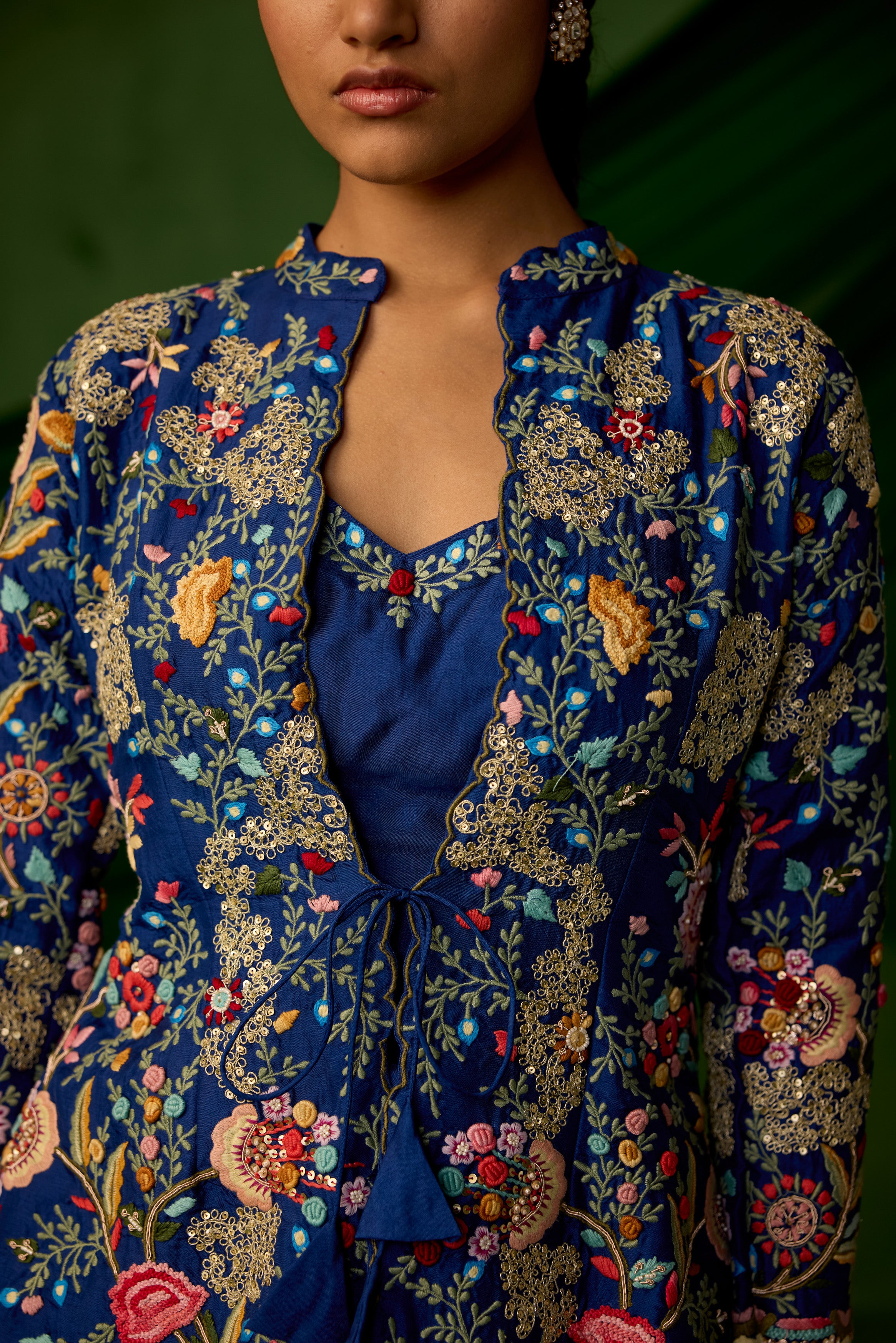 Cobalt Blue Embellished Raw Silk Skirt Set