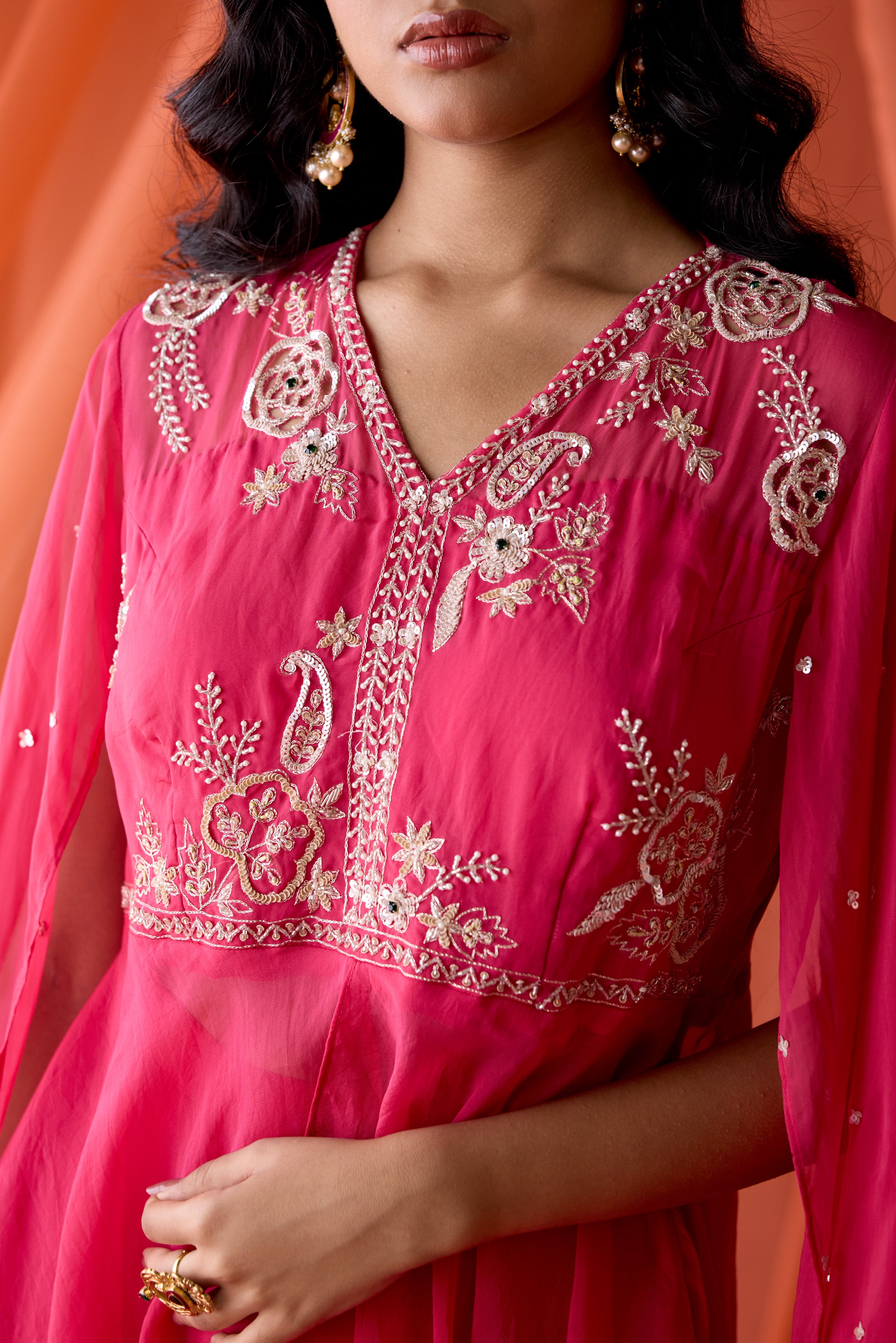 Rose Pink Embellished Organza Silk Sharara Set