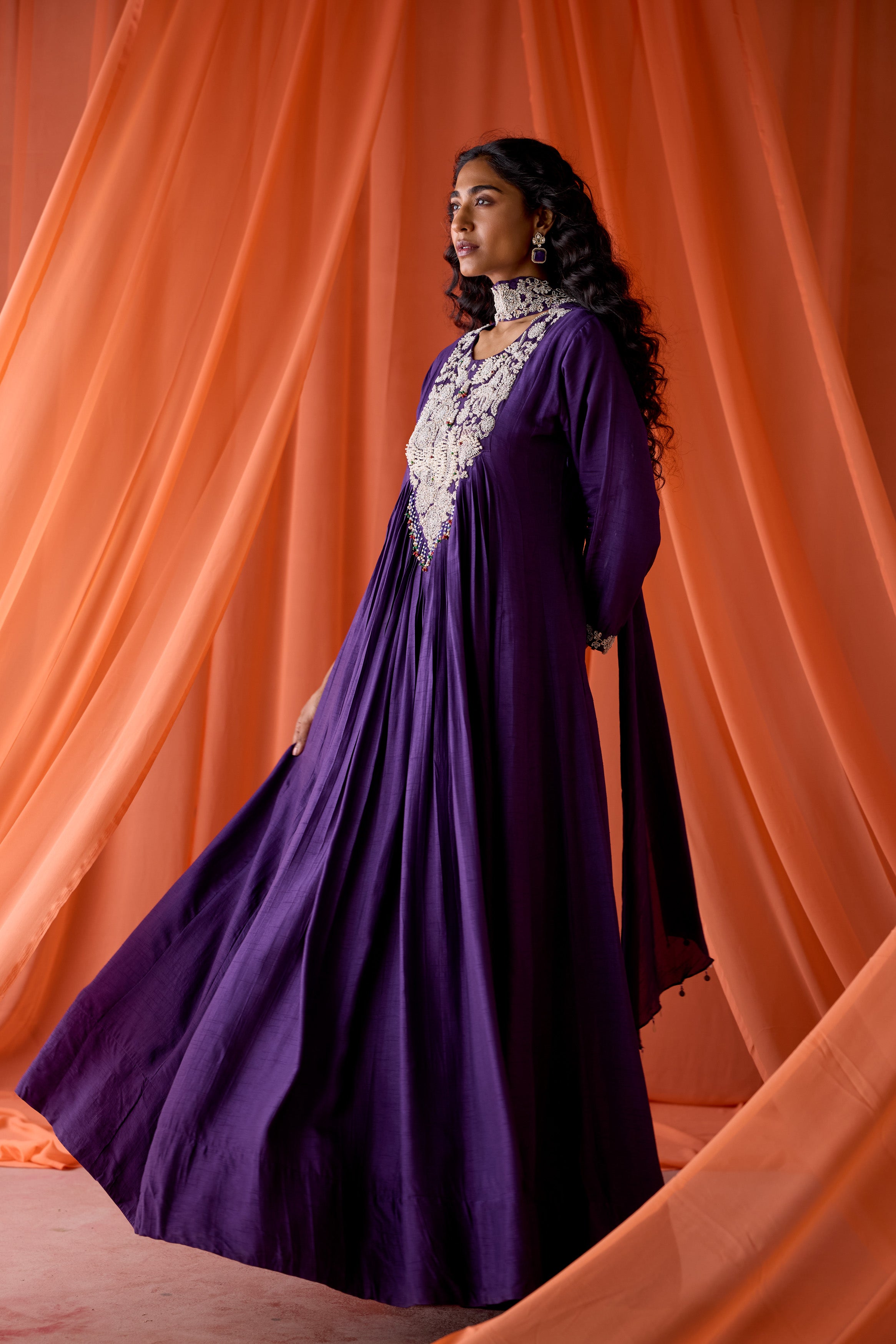 Majestic Purple Embellished Raw Silk Gown