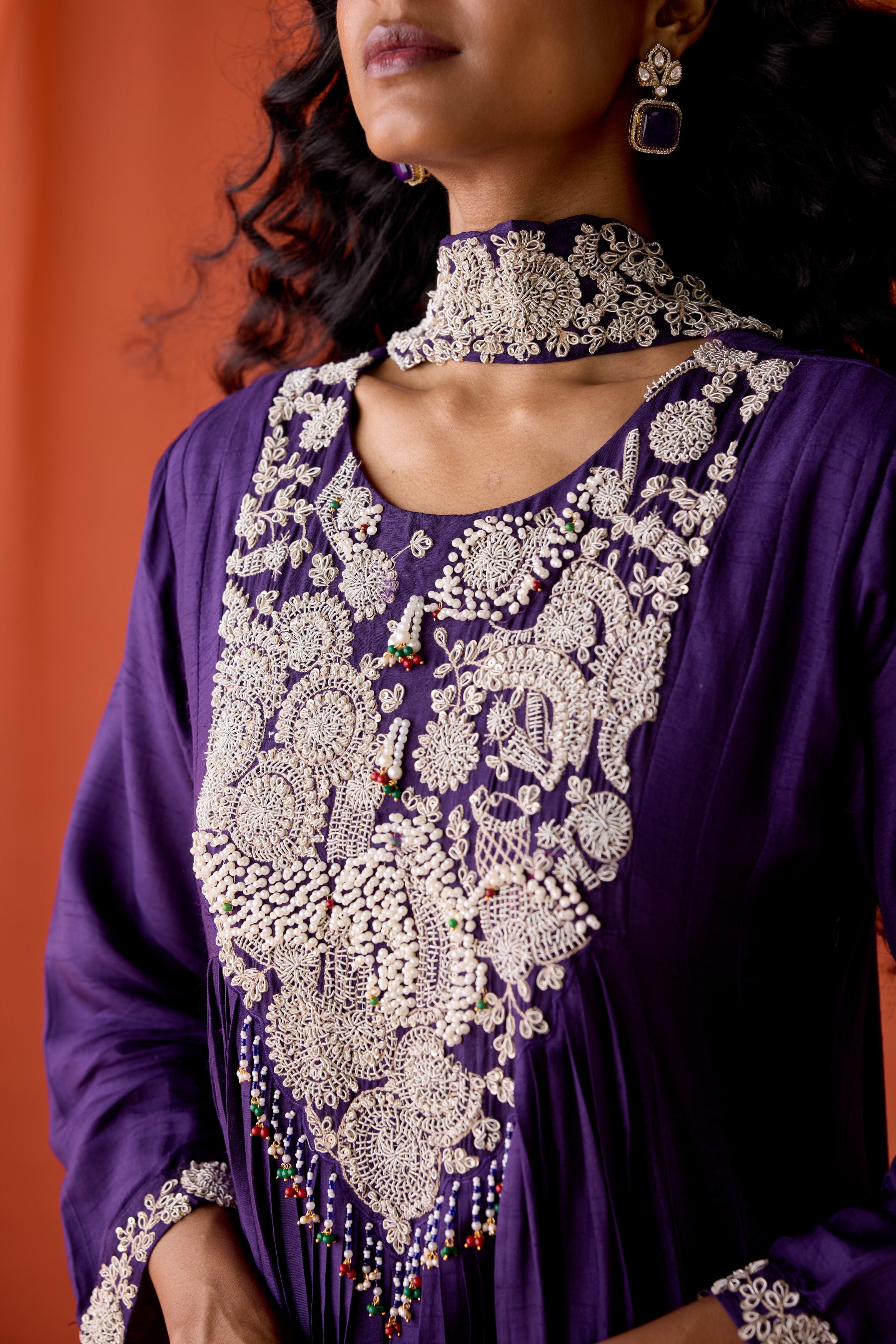 Majestic Purple Embellished Raw Silk Gown