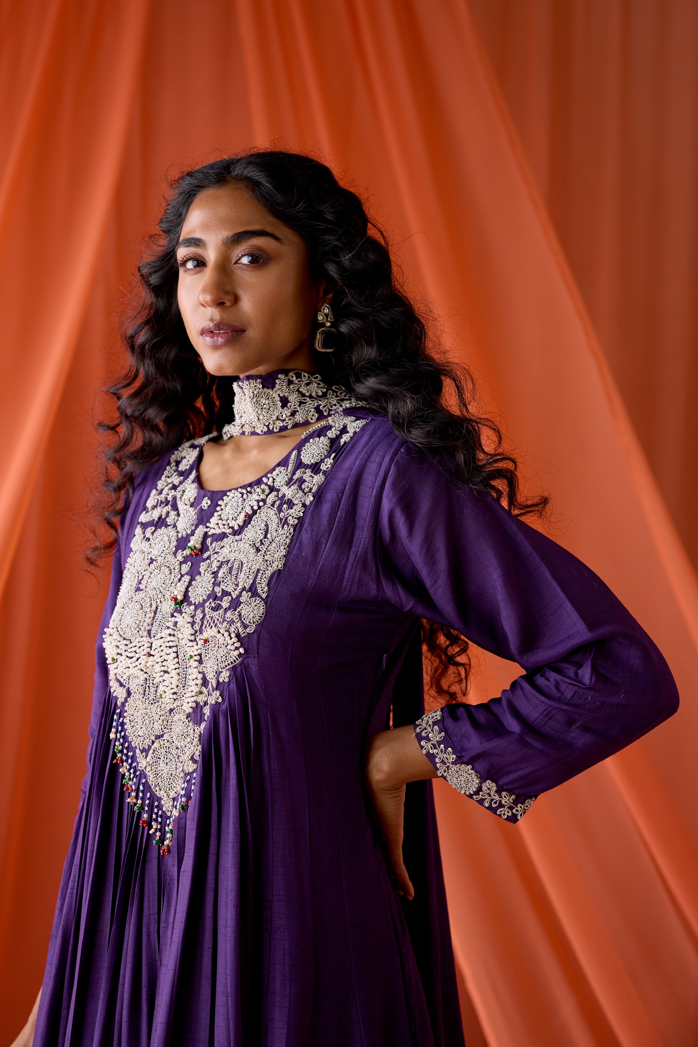 Majestic Purple Embellished Raw Silk Gown