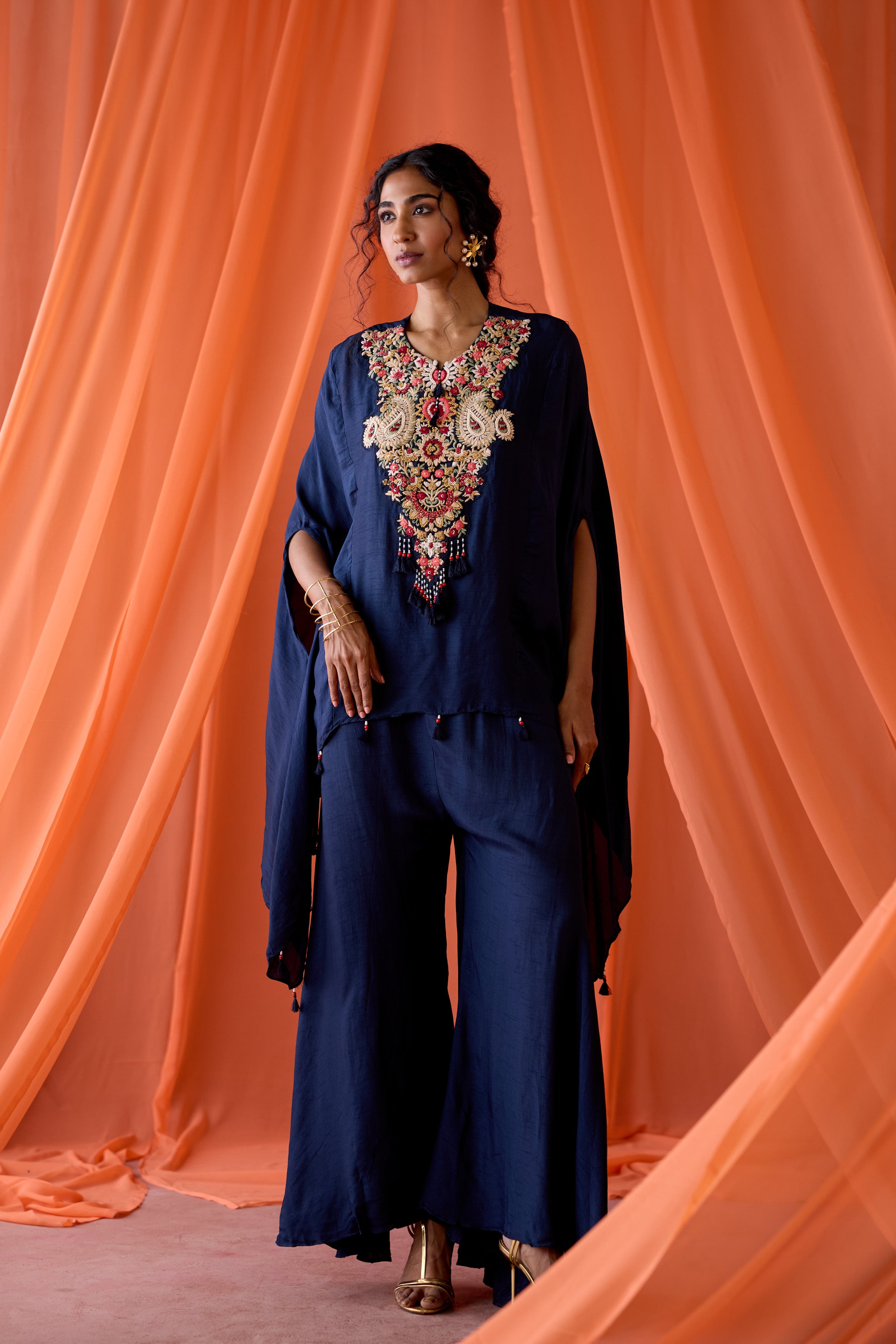 Twilight Blue Embroidered Raw Silk Sharara Set