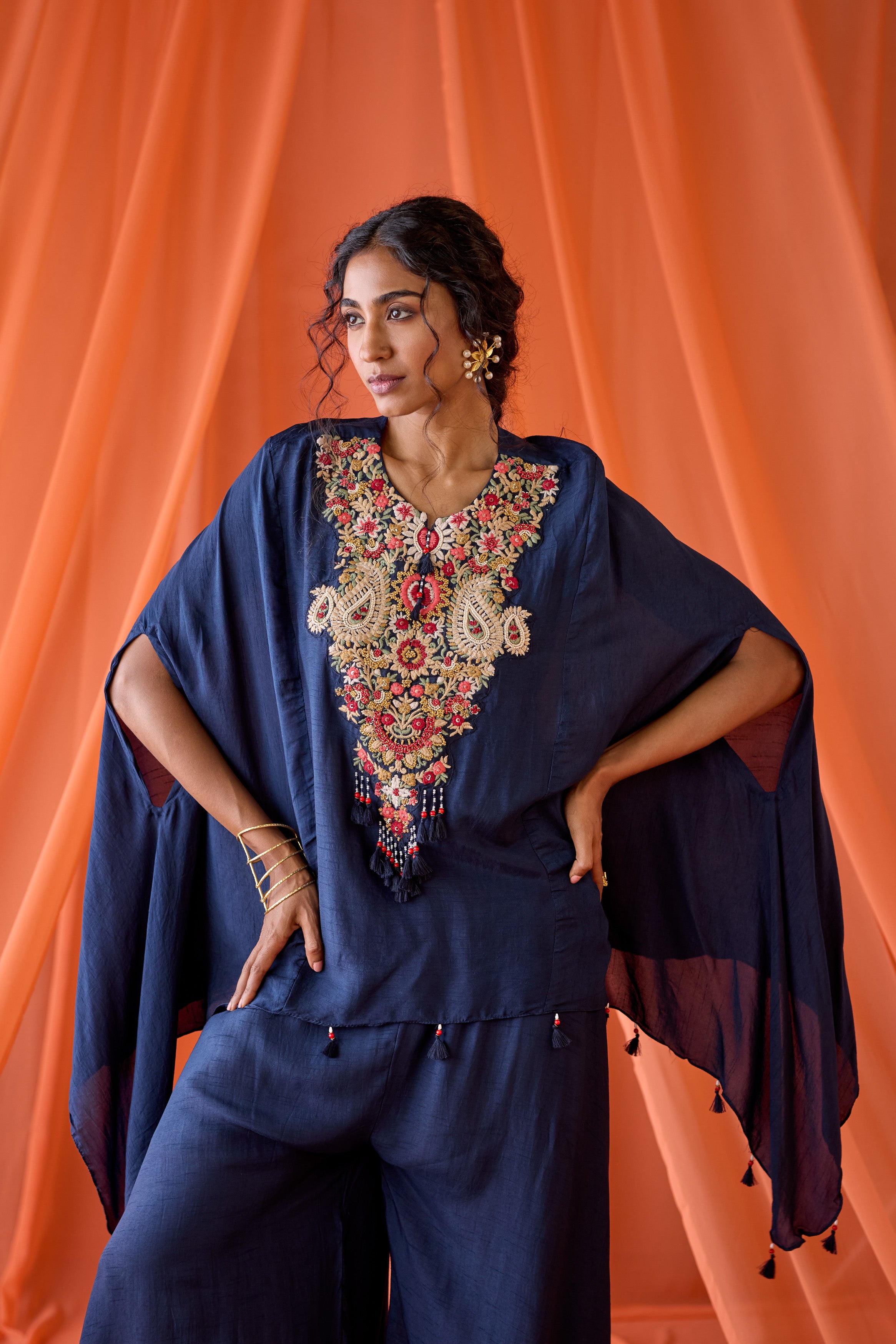 Twilight Blue Embroidered Raw Silk Sharara Set