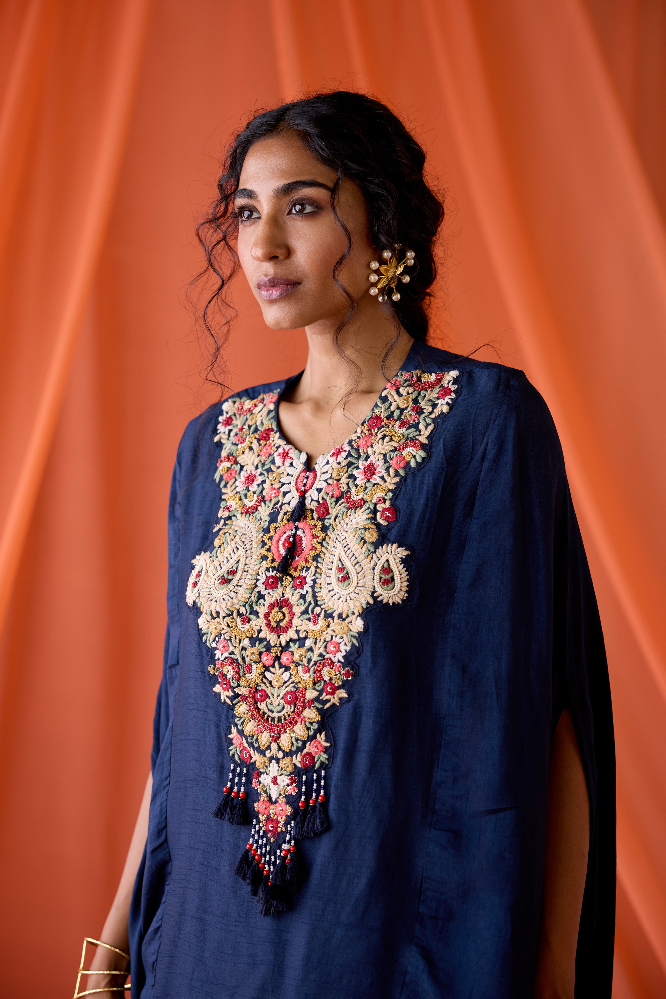Twilight Blue Embroidered Raw Silk Sharara Set
