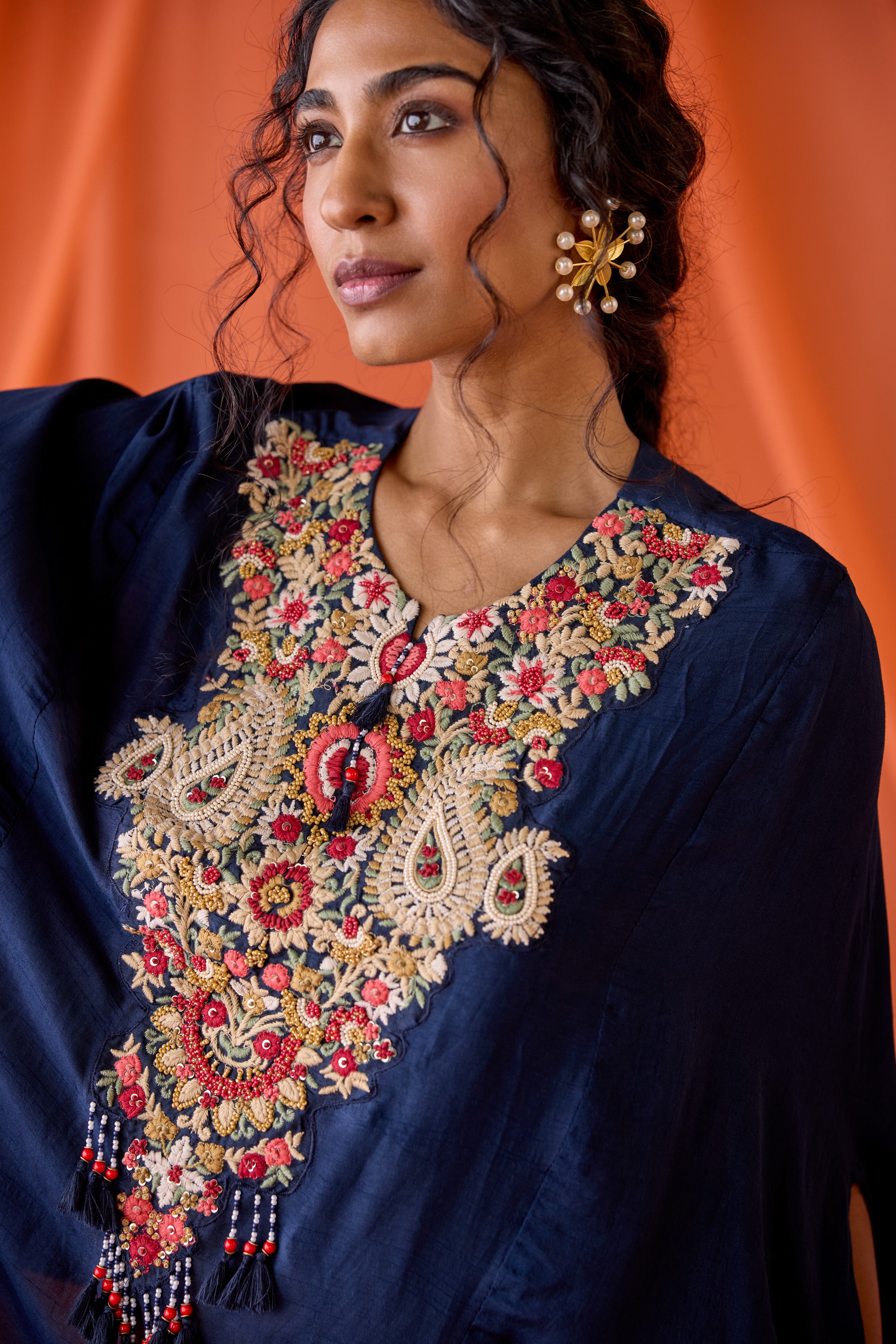Twilight Blue Embroidered Raw Silk Sharara Set