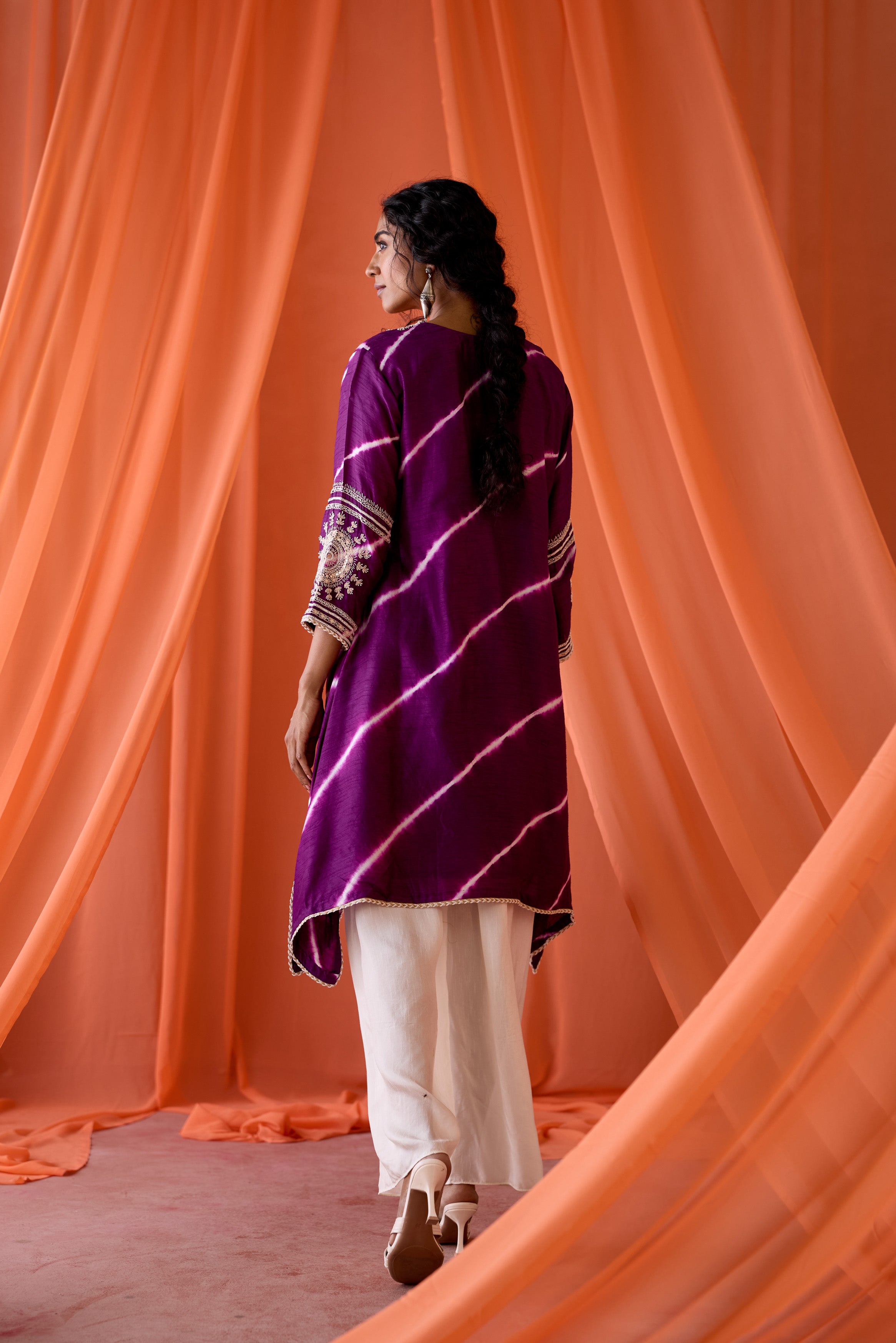 Deep Purple Embellished Raw Silk Palazzo Set