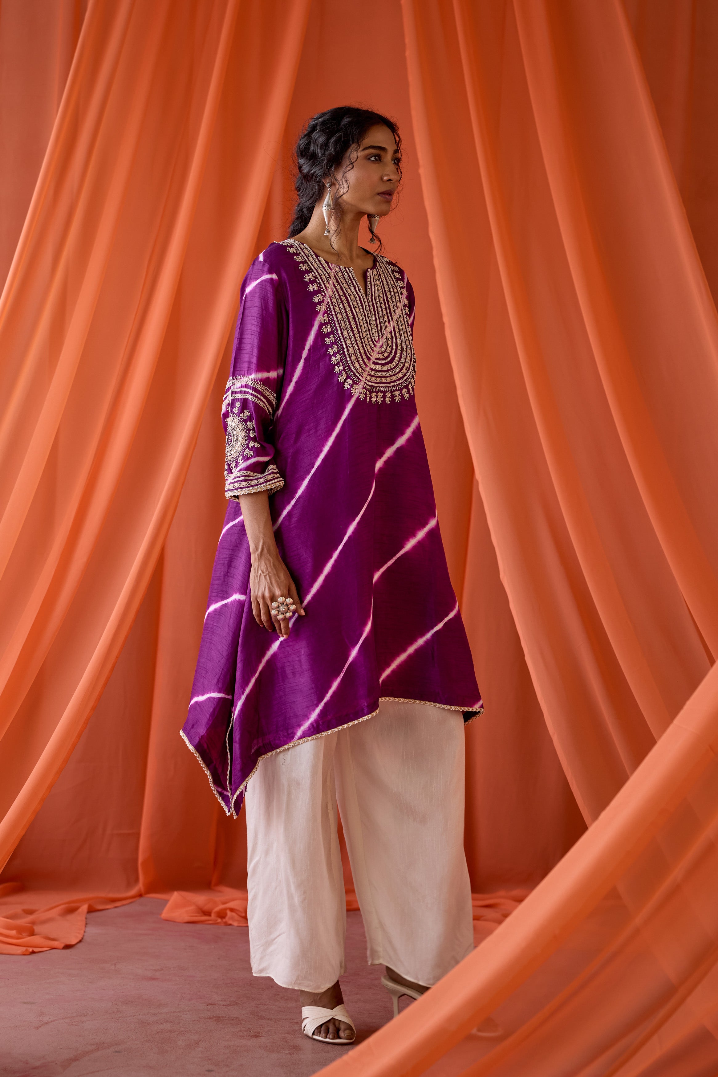 Deep Purple Embellished Raw Silk Palazzo Set