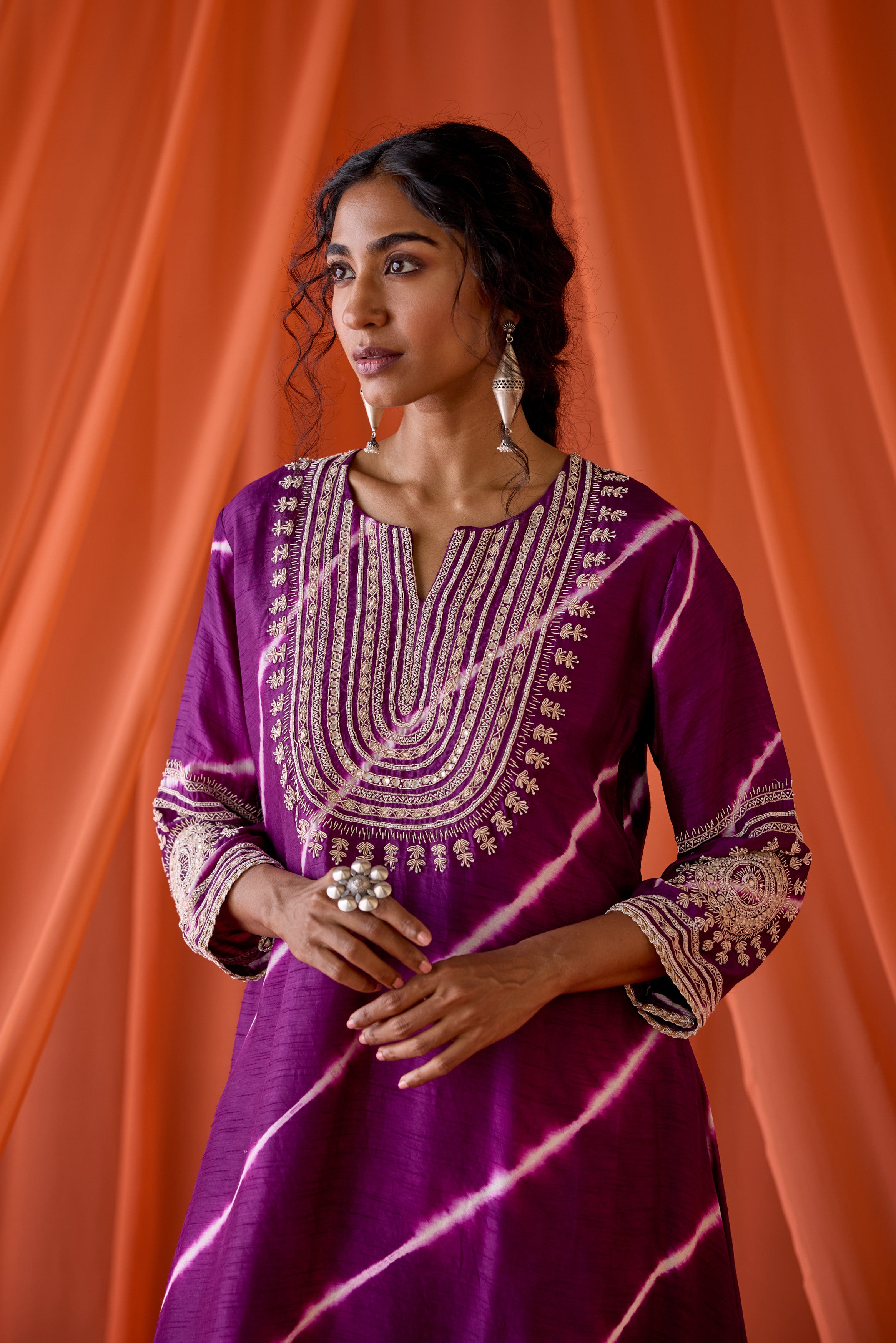 Deep Purple Embellished Raw Silk Palazzo Set