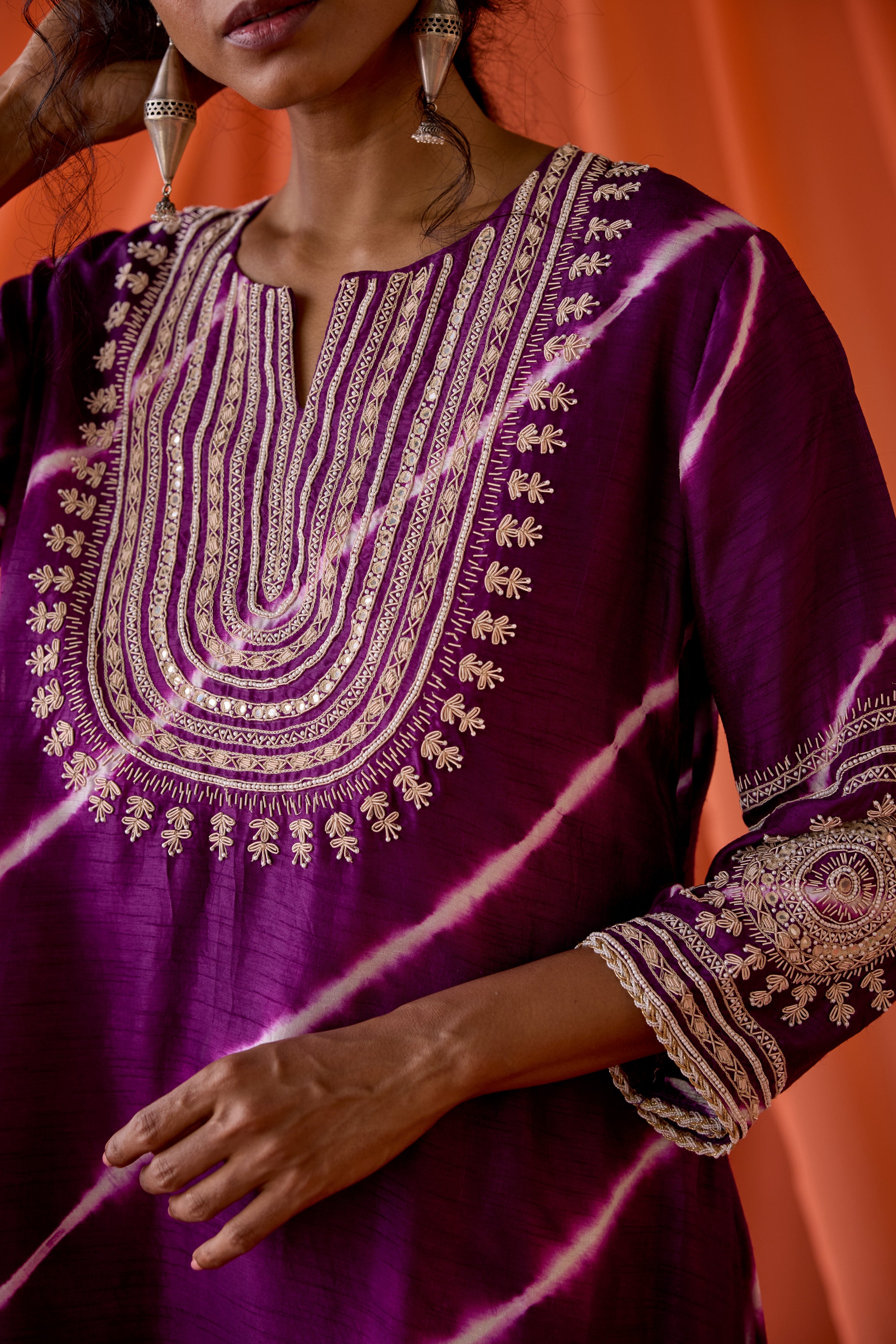 Deep Purple Embellished Raw Silk Palazzo Set