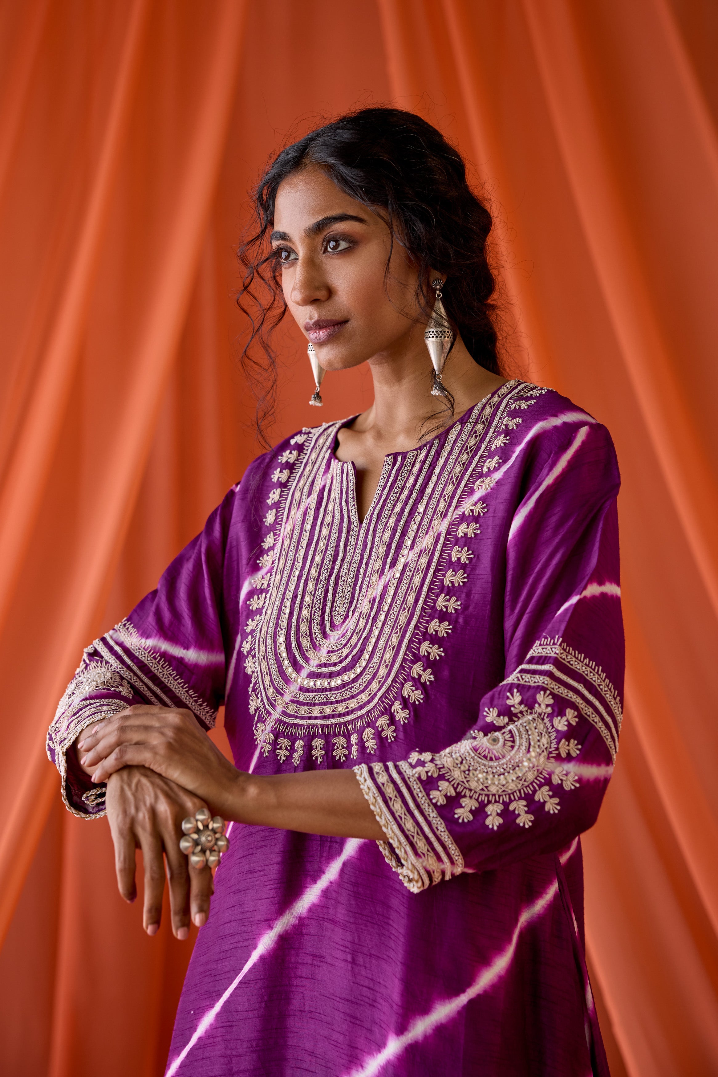 Deep Purple Embellished Raw Silk Palazzo Set
