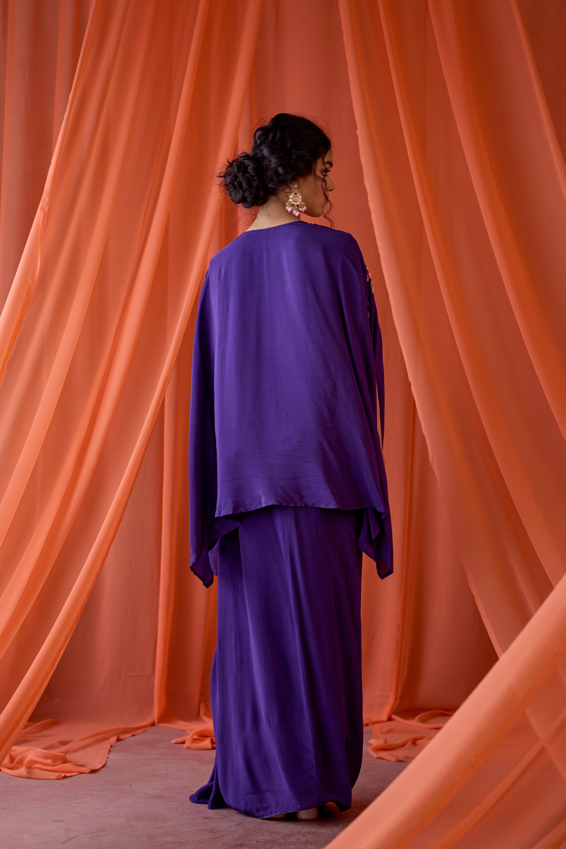 Deep Purple Embroidered Premium Silk Kaftan Set