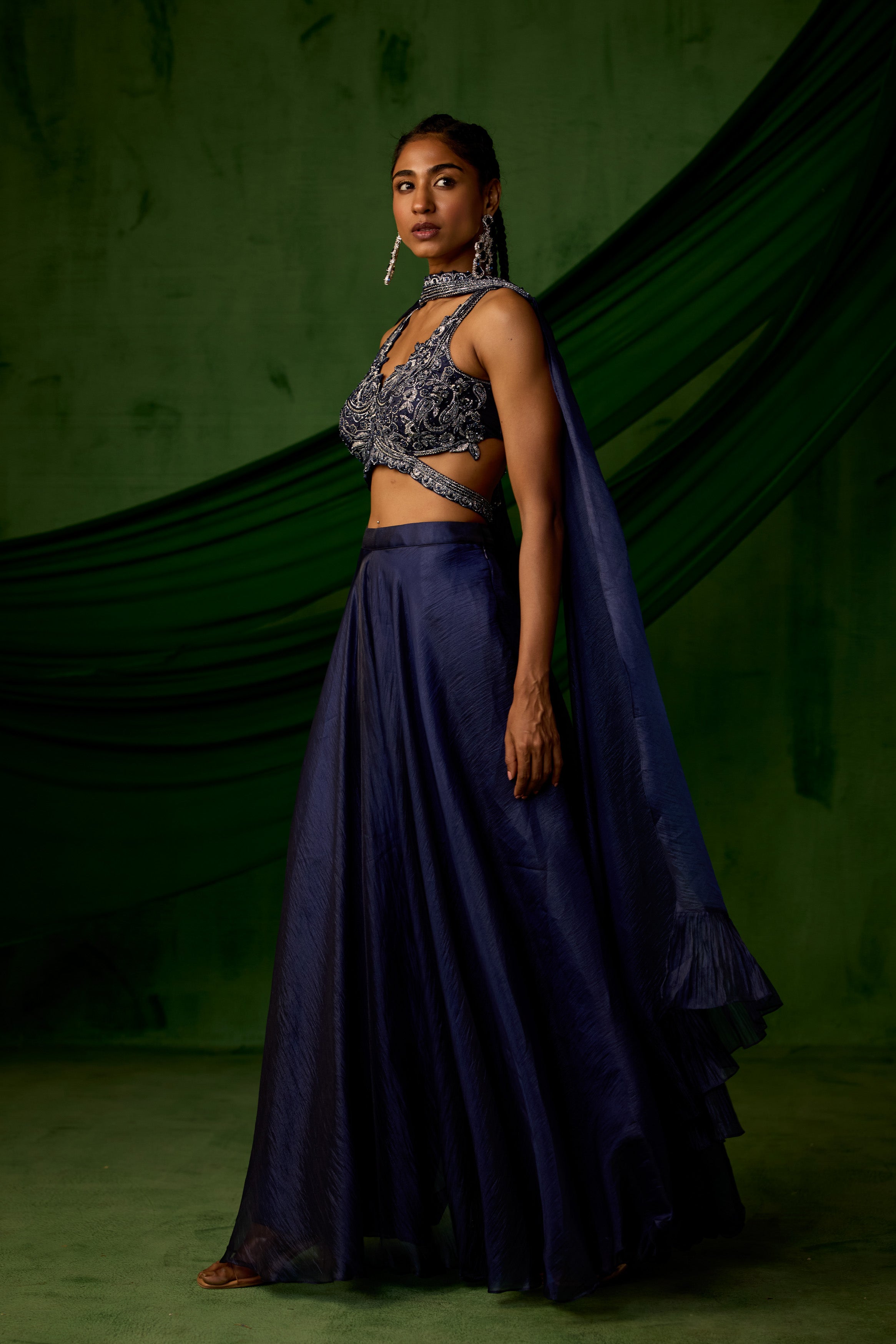 Twilight Blue Embellished Tissue Silk Palazzo Set