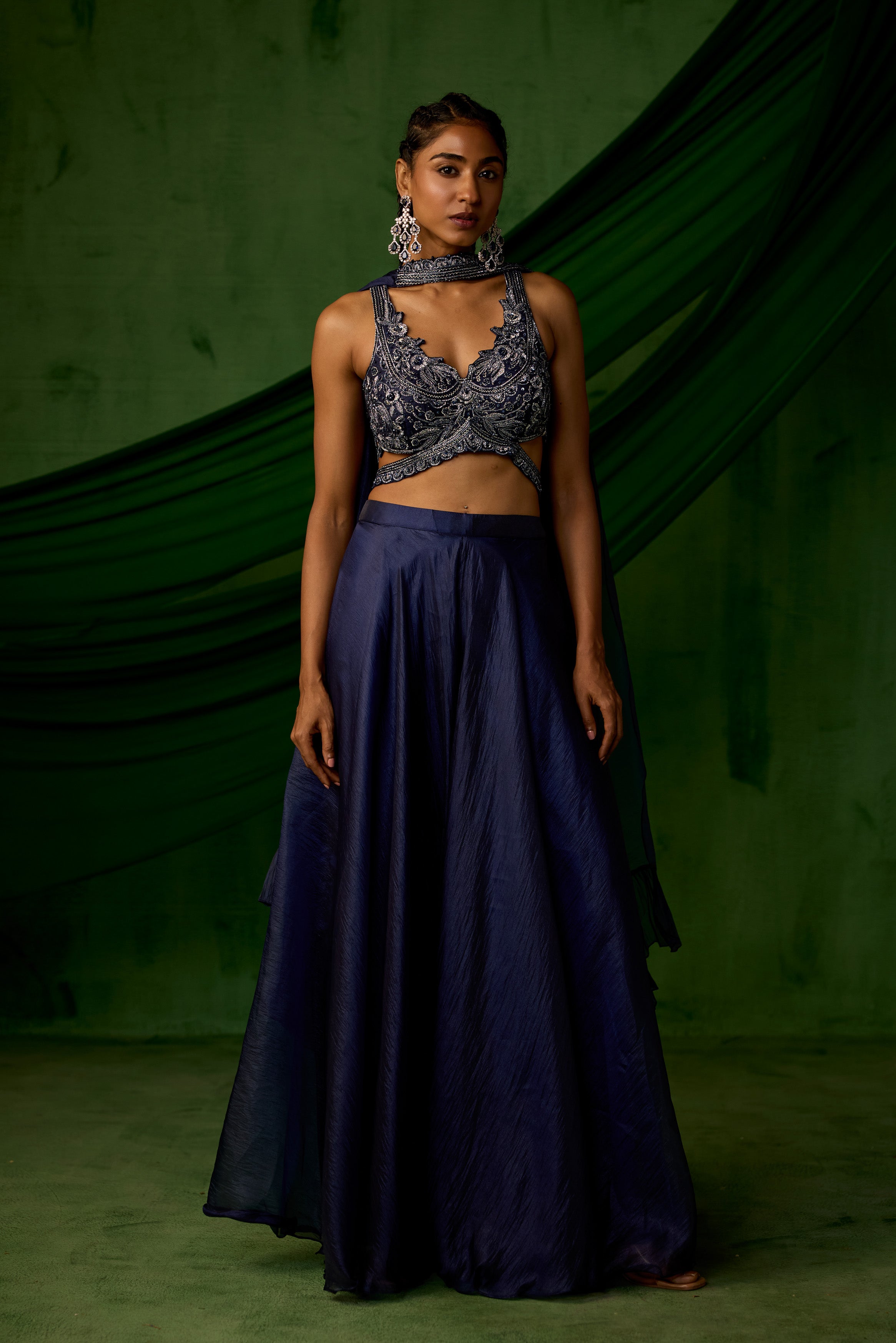 Twilight Blue Embellished Tissue Silk Palazzo Set