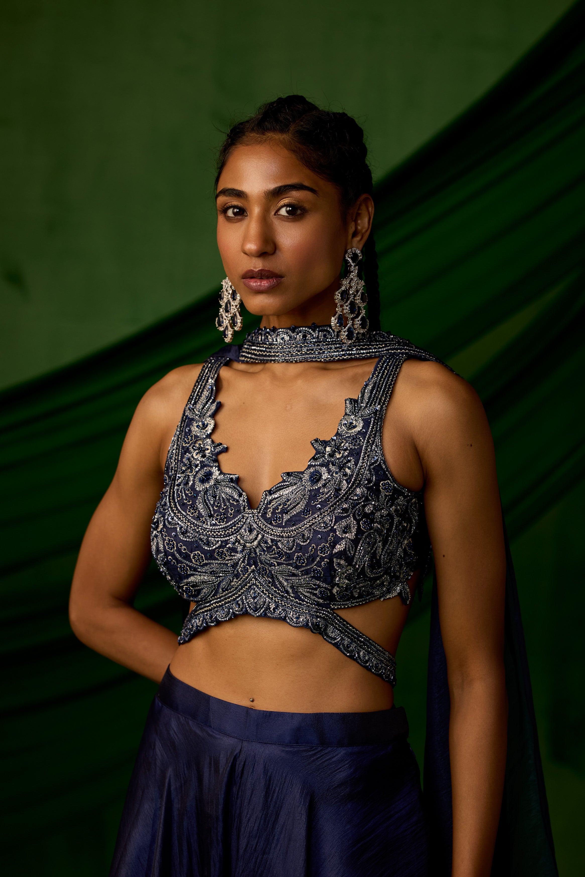 Twilight Blue Embellished Tissue Silk Palazzo Set