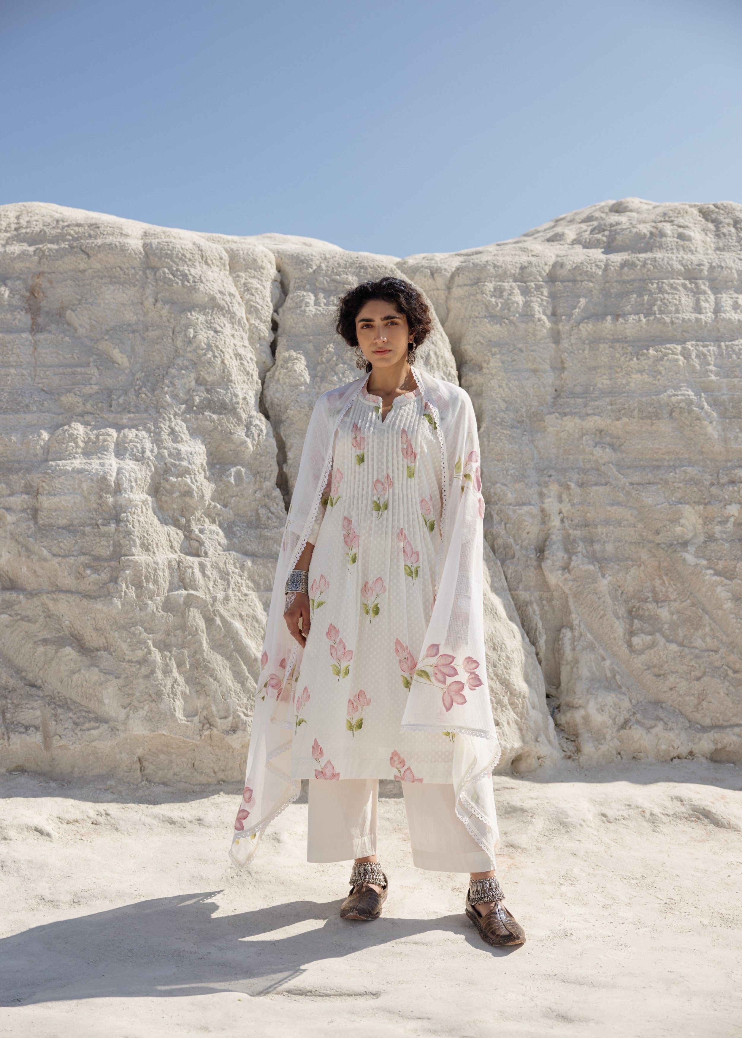 Off-White and Pink Painted Organic Cotton Pant Set