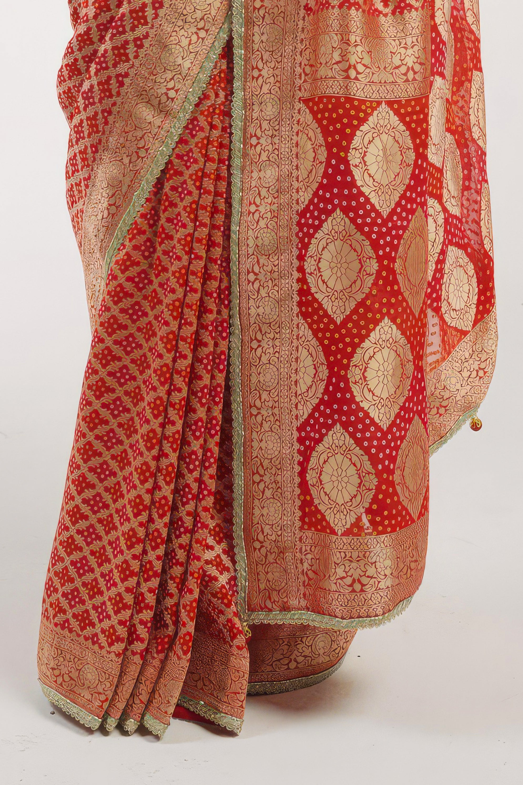 Bright Red Embellished Premium Banarasi Silk Saree