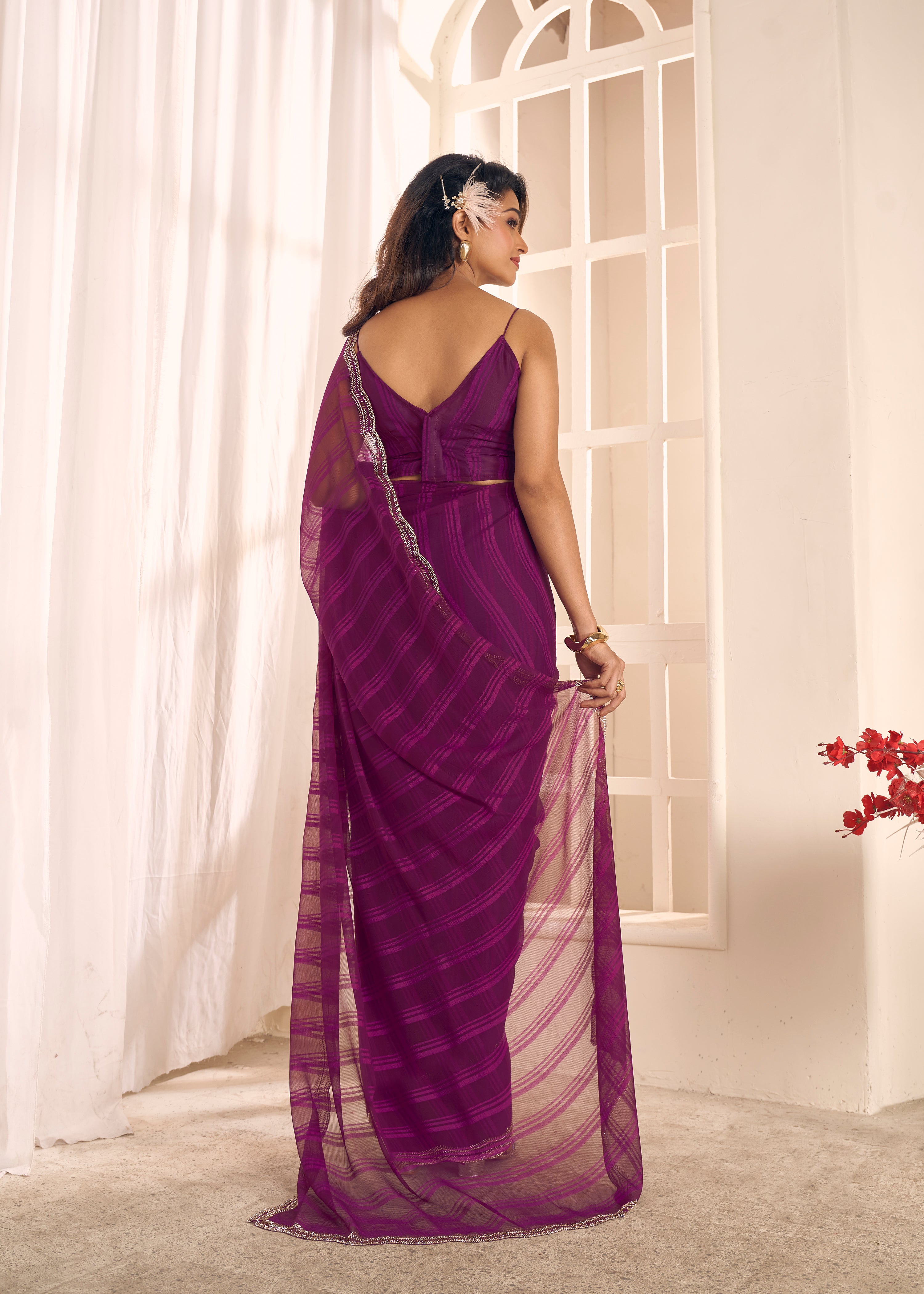 Royal Plum Shimmer Embellished Premium Silk Saree