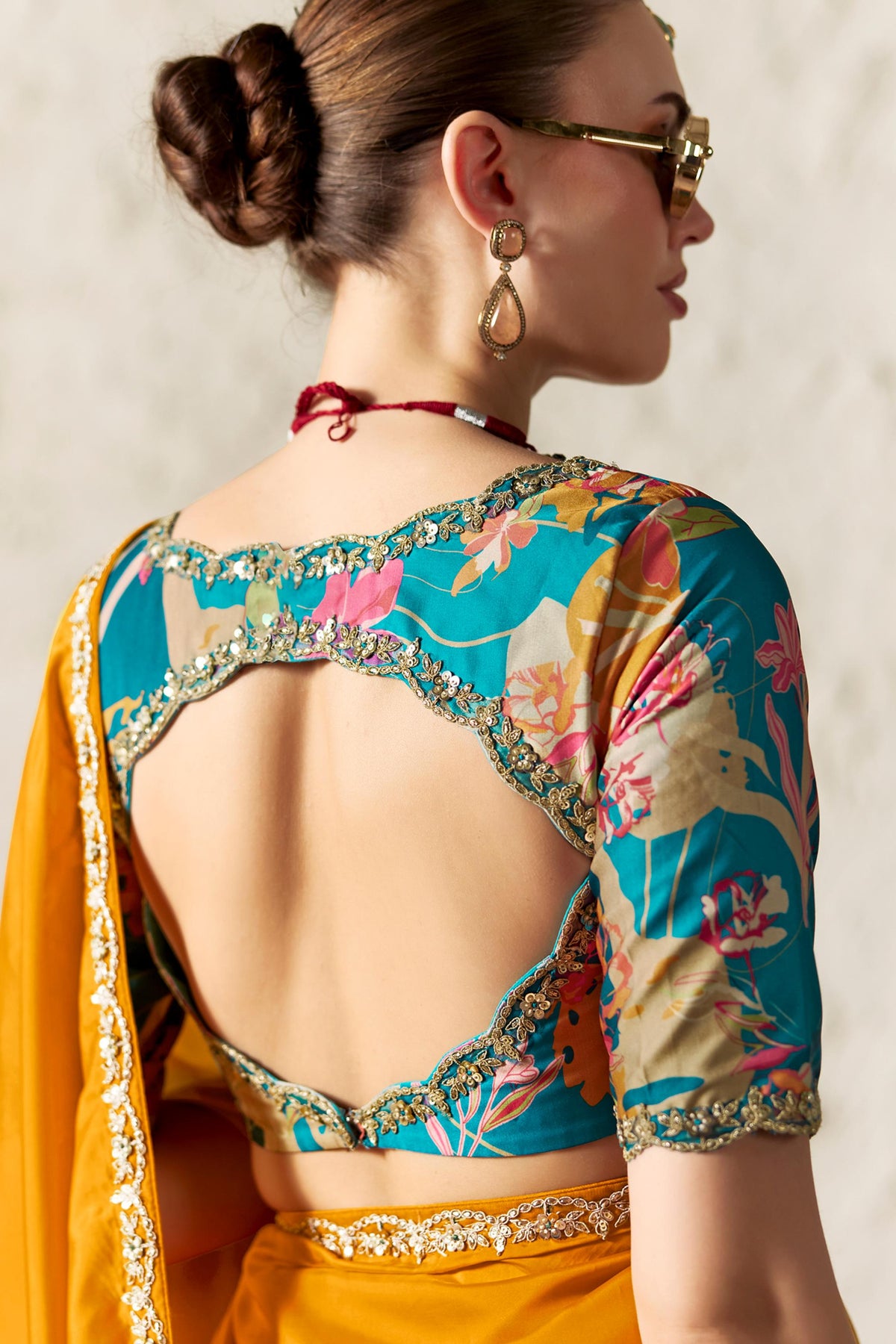Mustard Orange Embellished Tissue Silk Saree