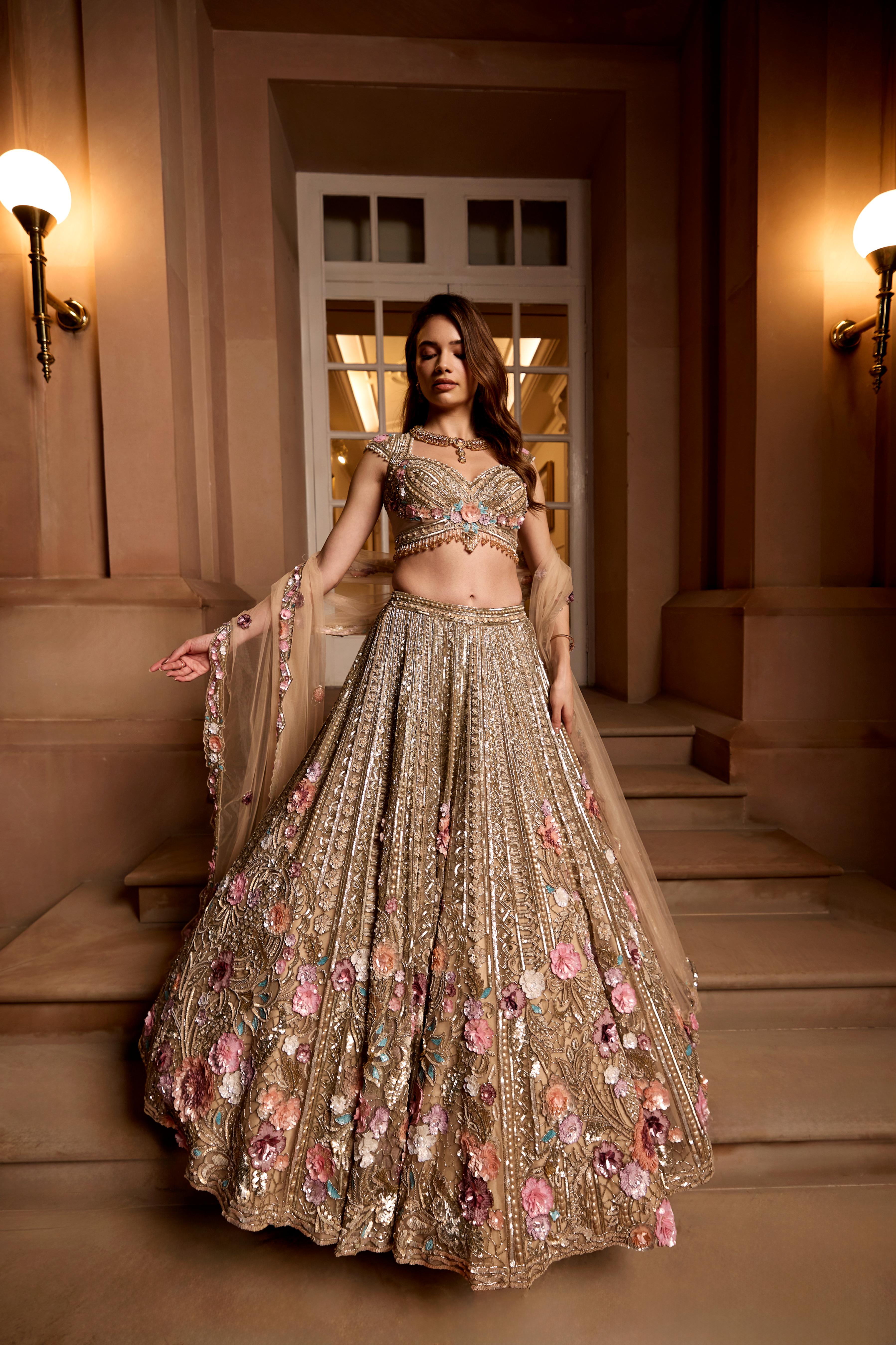 Antique Gold Embellished Premium Lehenga Set