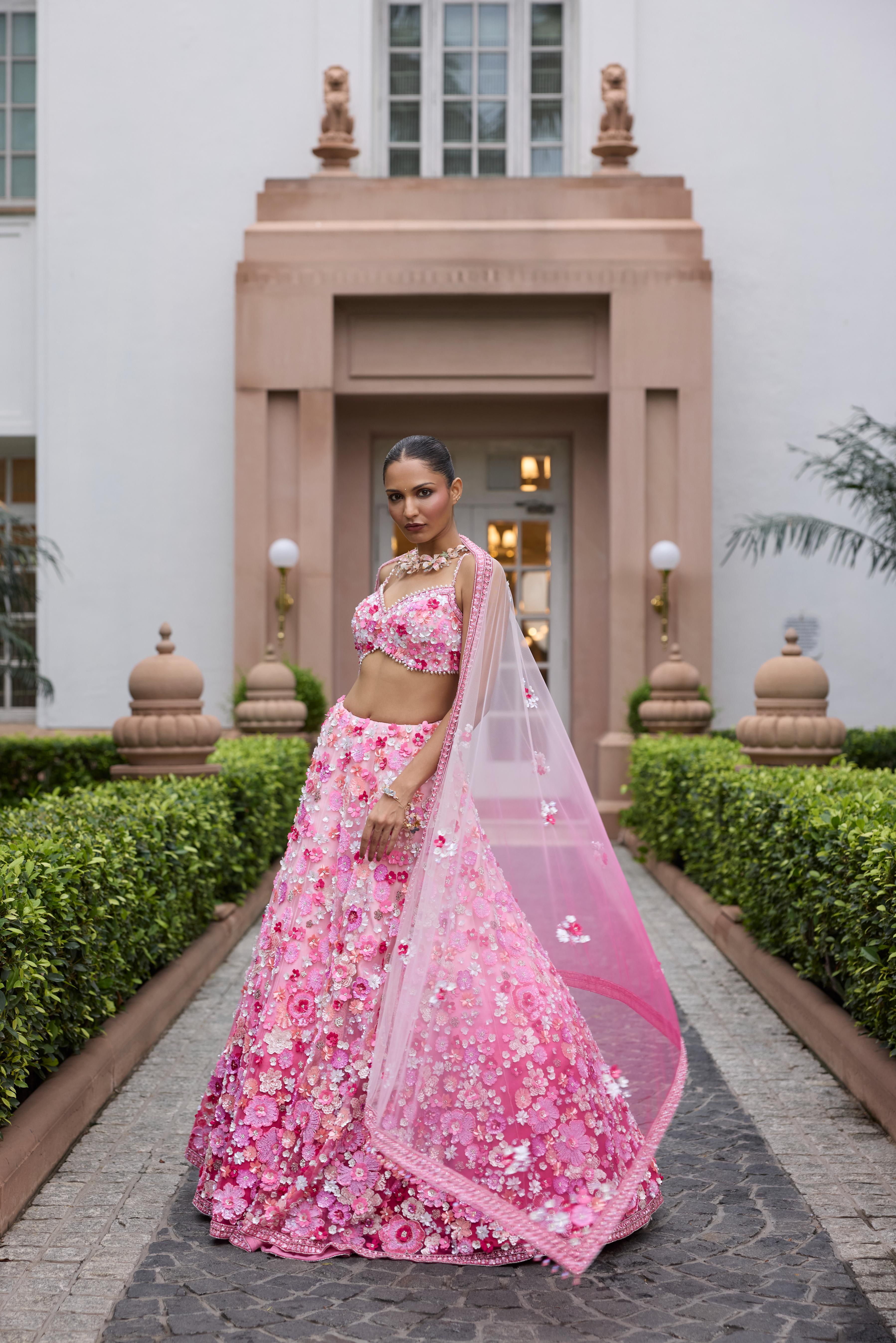 Floral Pink Ombre Embellished Premium Lehenga Set