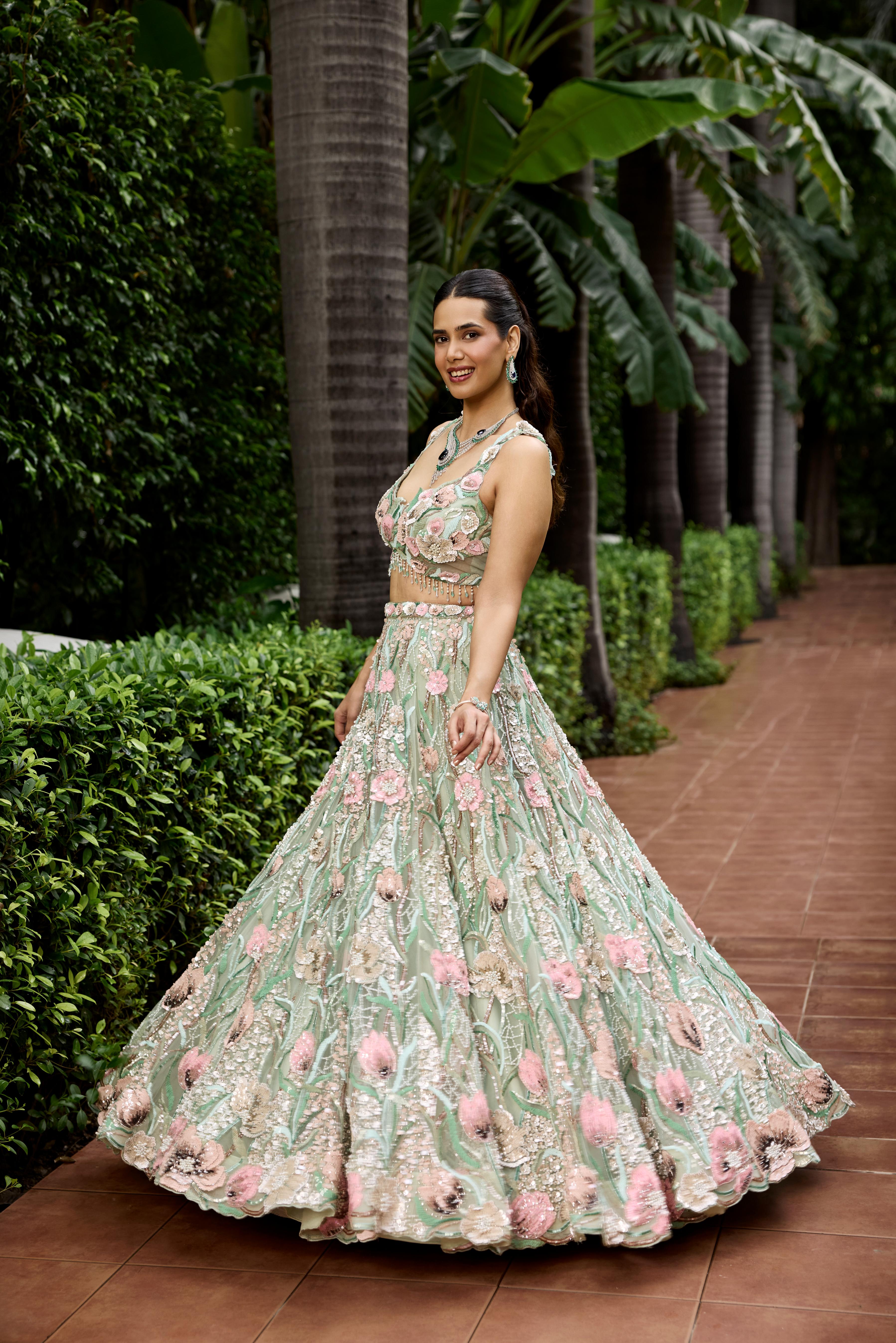 Pistachio Green Embellished Premium Lehenga Set
