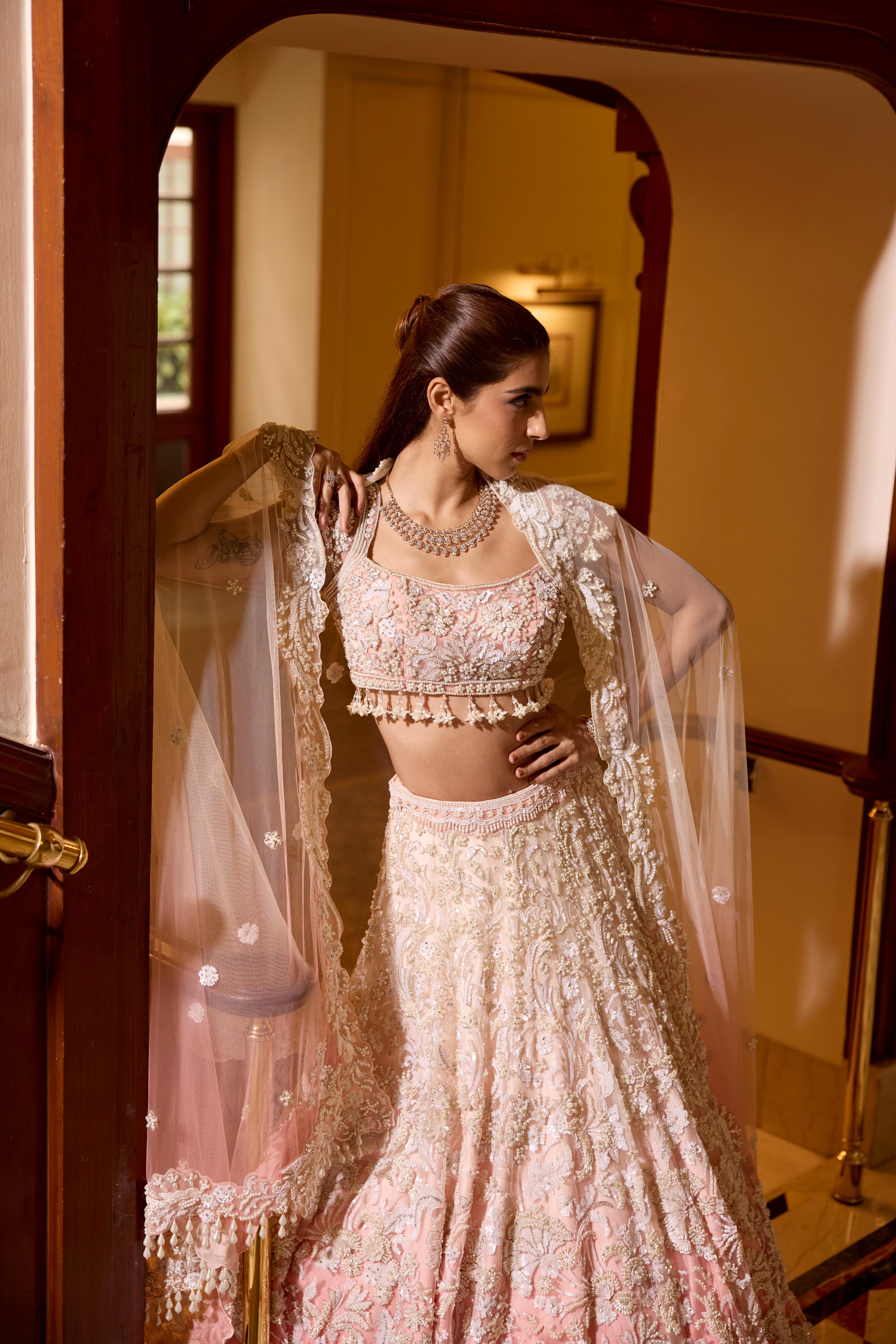 Blush Pink Ombre Embellished Premium Lehenga Set
