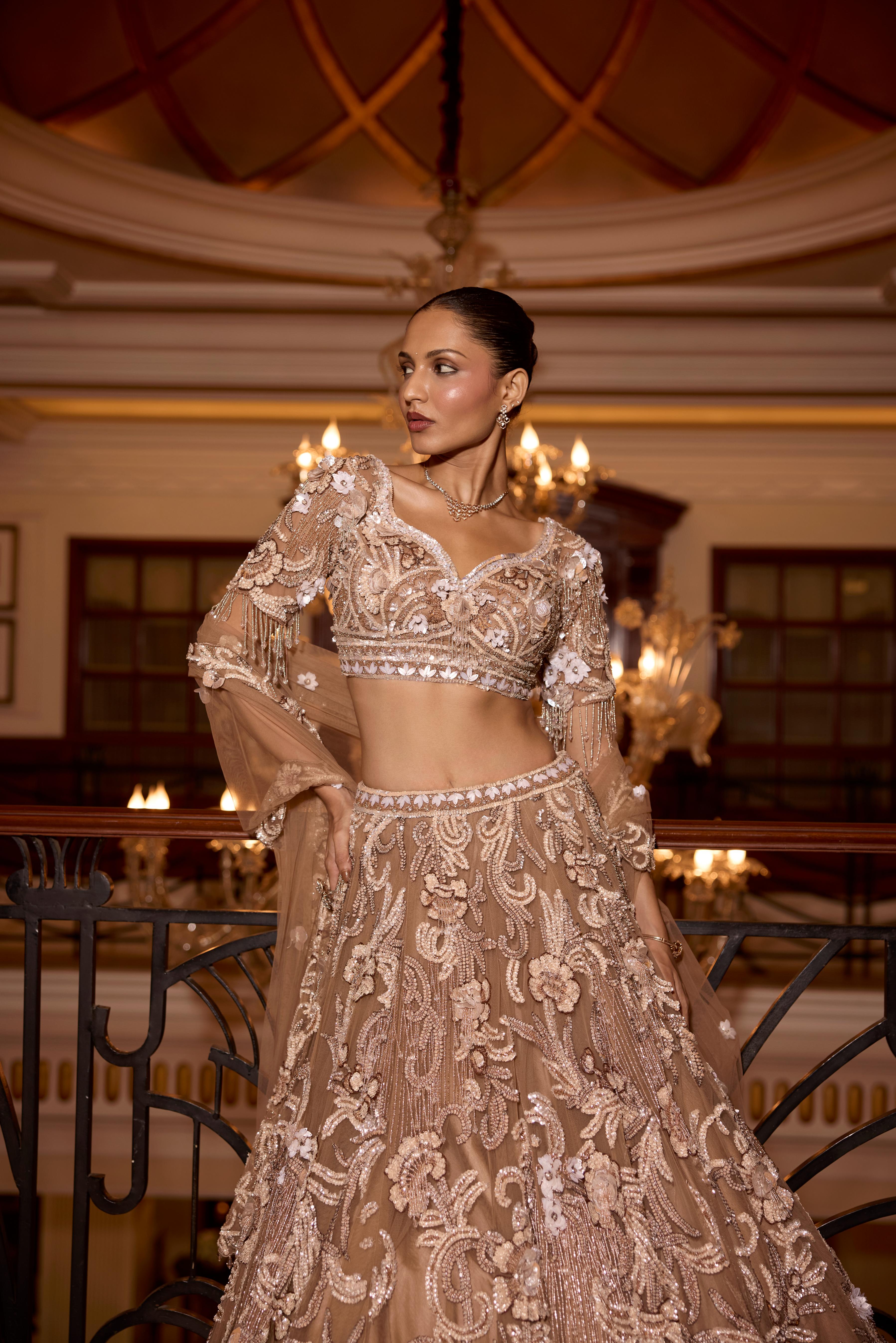 Brown Gold Embellished Premium Lehenga Set