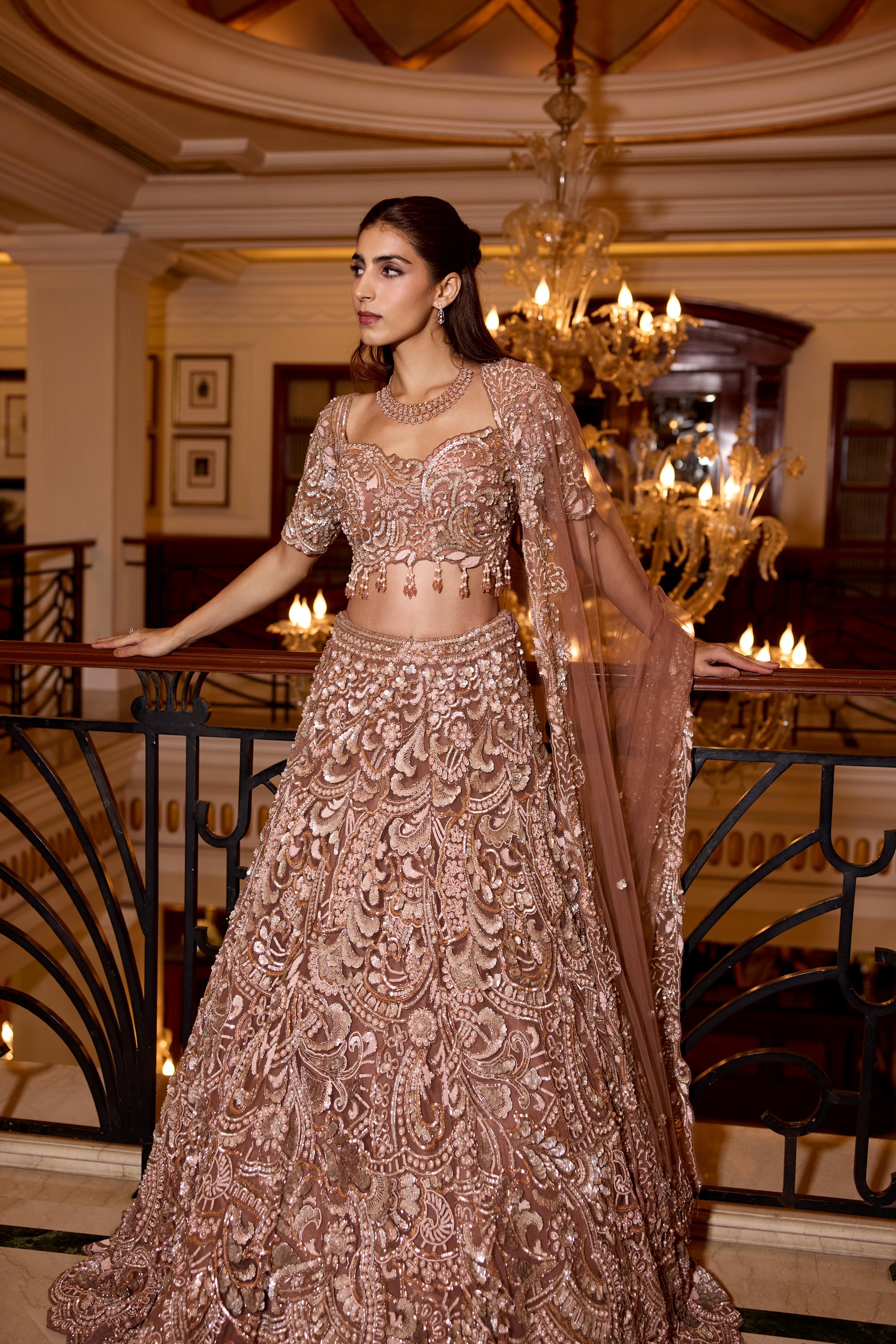 Muted Brown-Pink Embellished Premium Lehenga Set