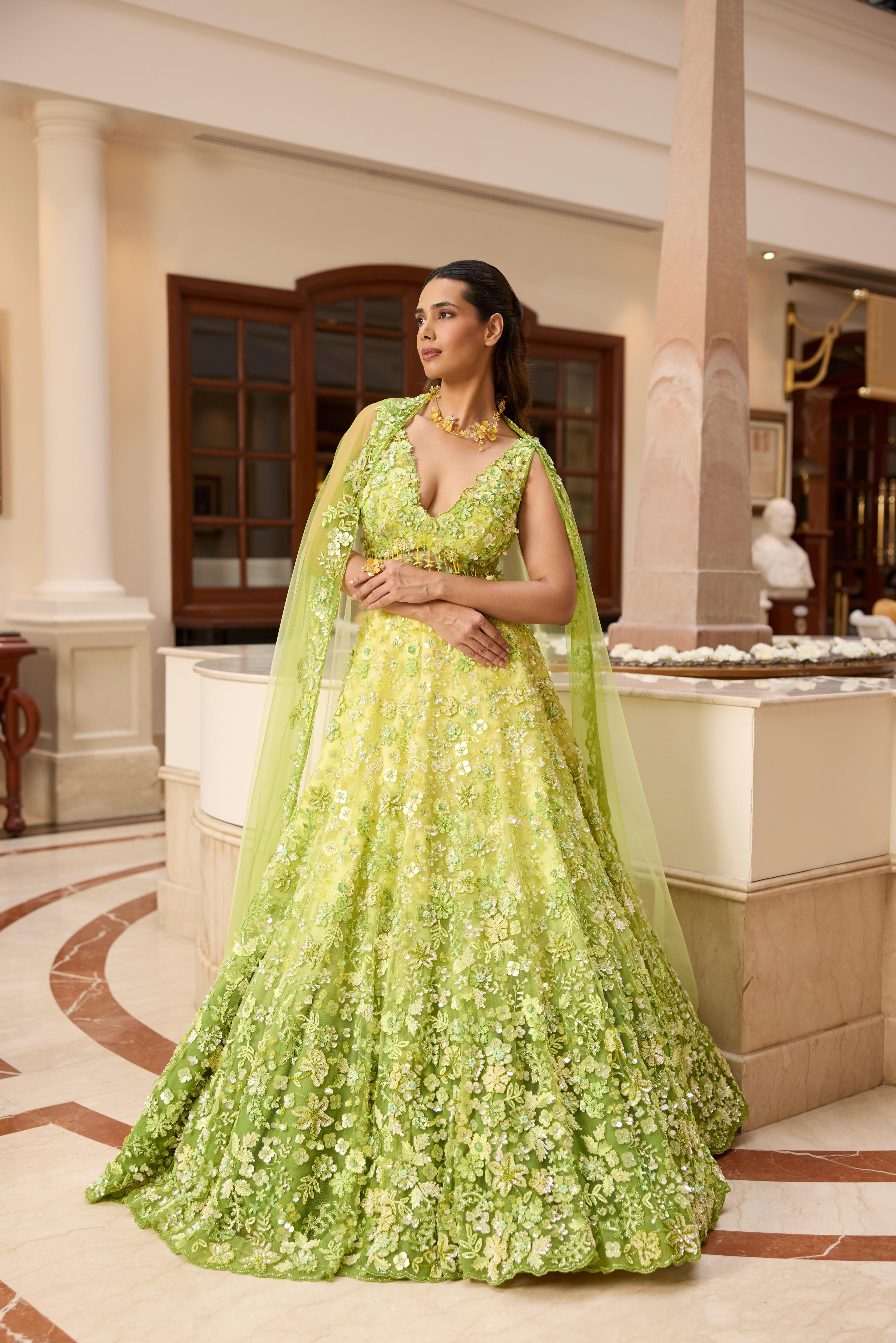 Lime Green Embellished Premium Lehenga Set